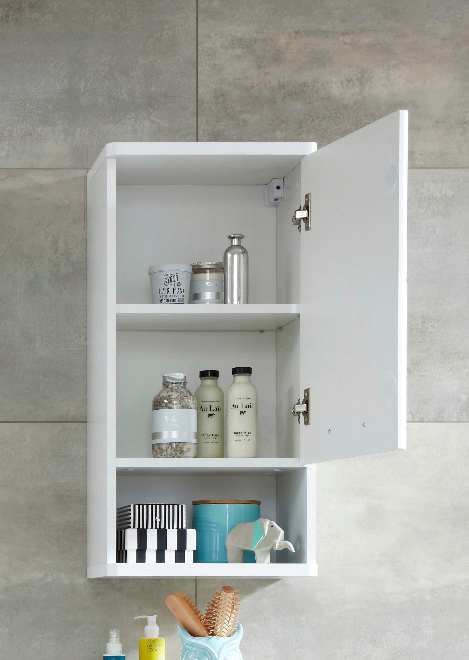 welltime Hängeschrank »Mora«, Badschrank in Weiß Hochglanz mit Ablagefach - Maße (B/T/H) 37/28/76 cm