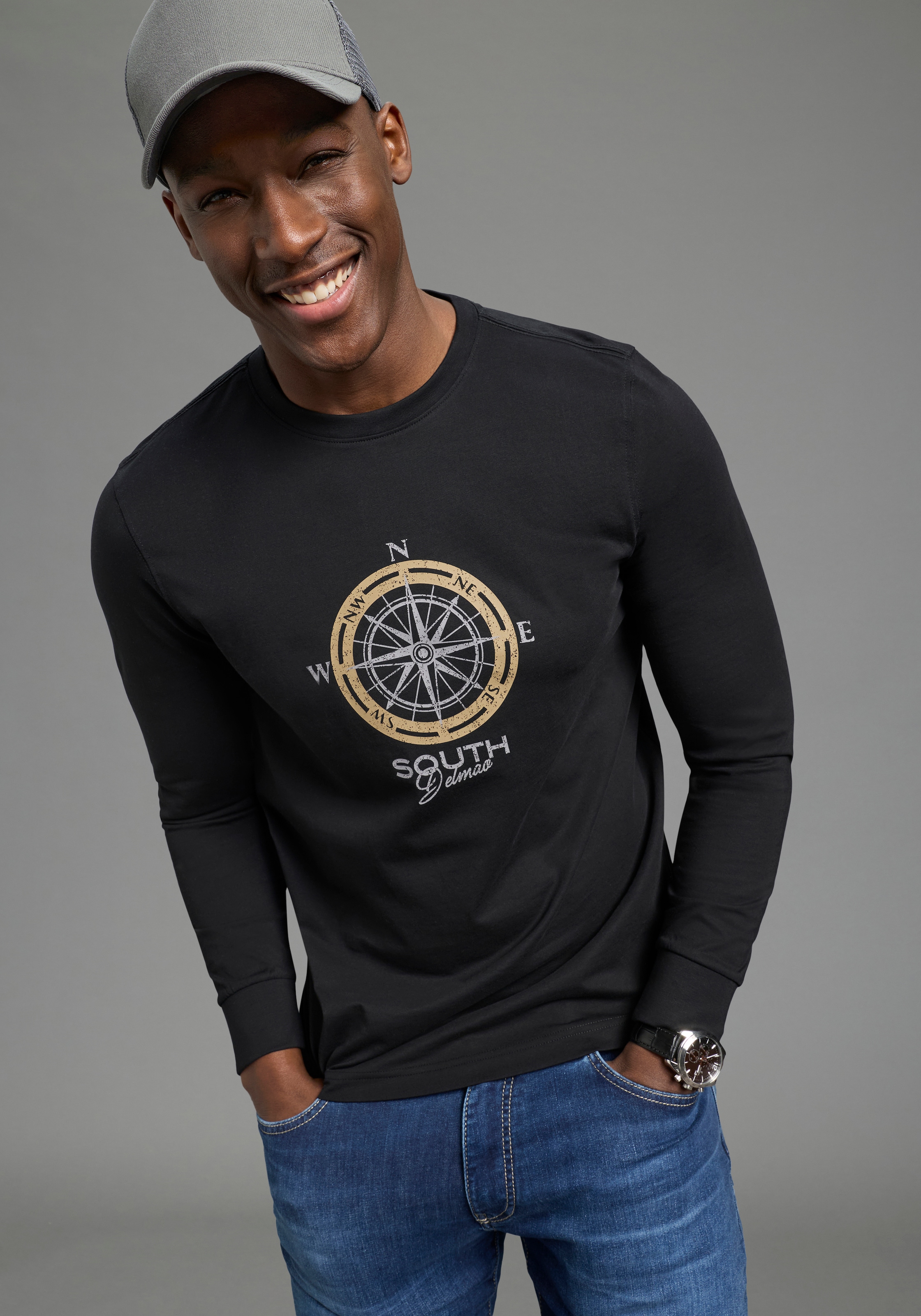 DELMAO Rundhalsshirt »Neue Kollektion« casual Stil, langarm, schmale Passform, mit Print