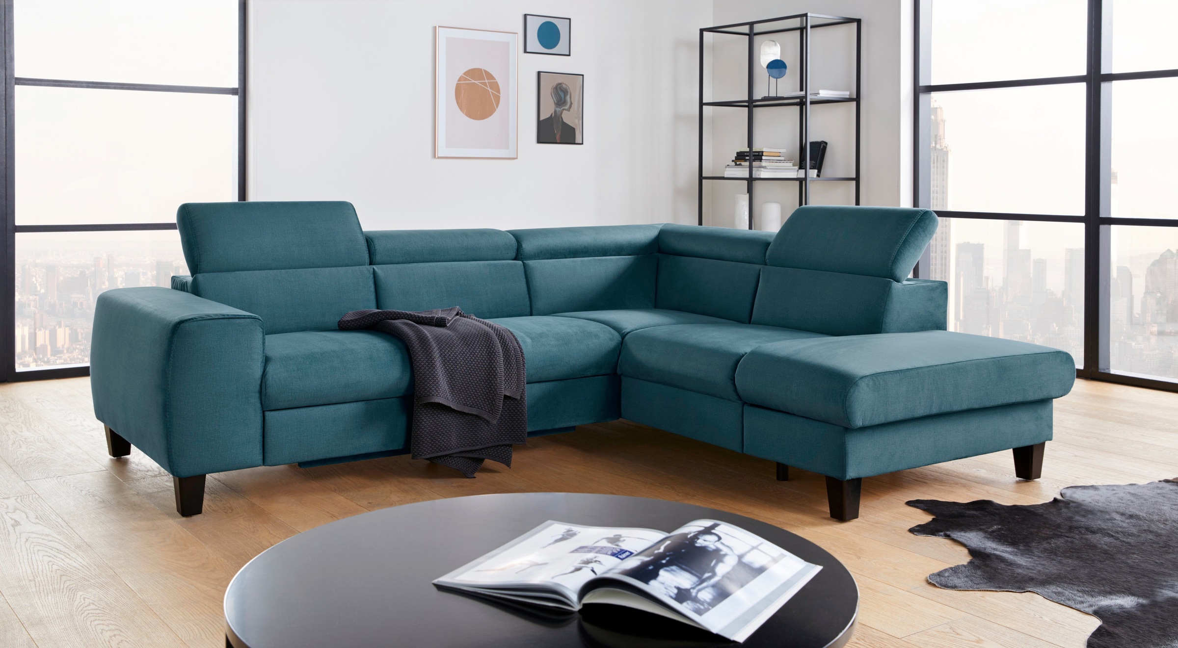 COTTA Polstergarnitur »Morven L-Form«, (Set), Set bestehend aus: Ecksofa mit Kopfteilverstellung & Hocker