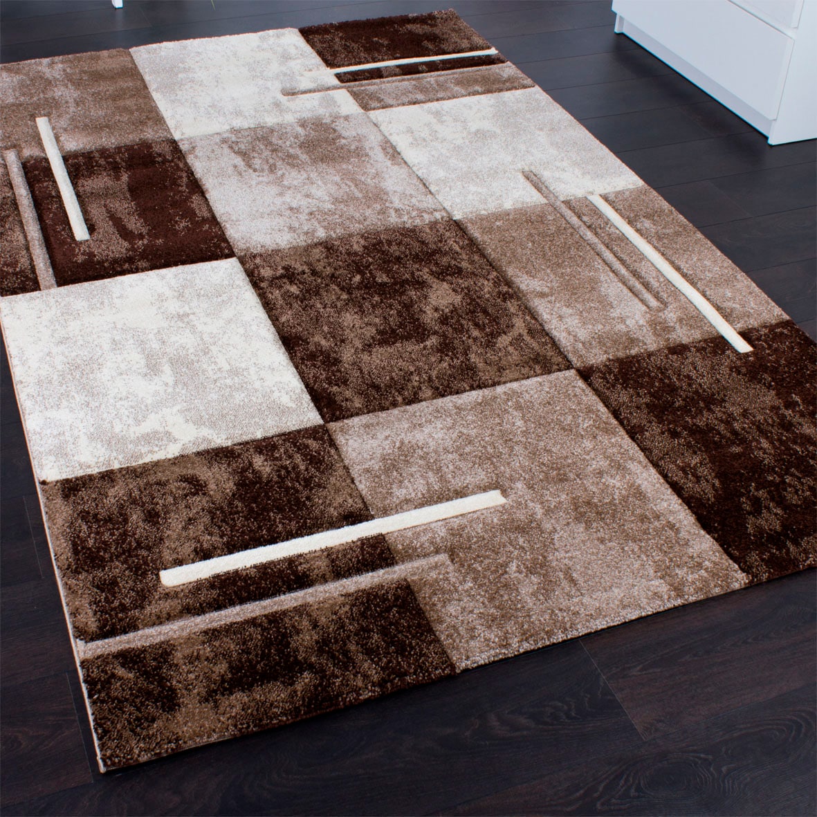 Paco Home Teppich »Diamond 663«, rechteckig, 18 mm Höhe, Kurzflor, Karo Muster, 3D-Design, ideal im Wohnzimmer & Schlafzimmer