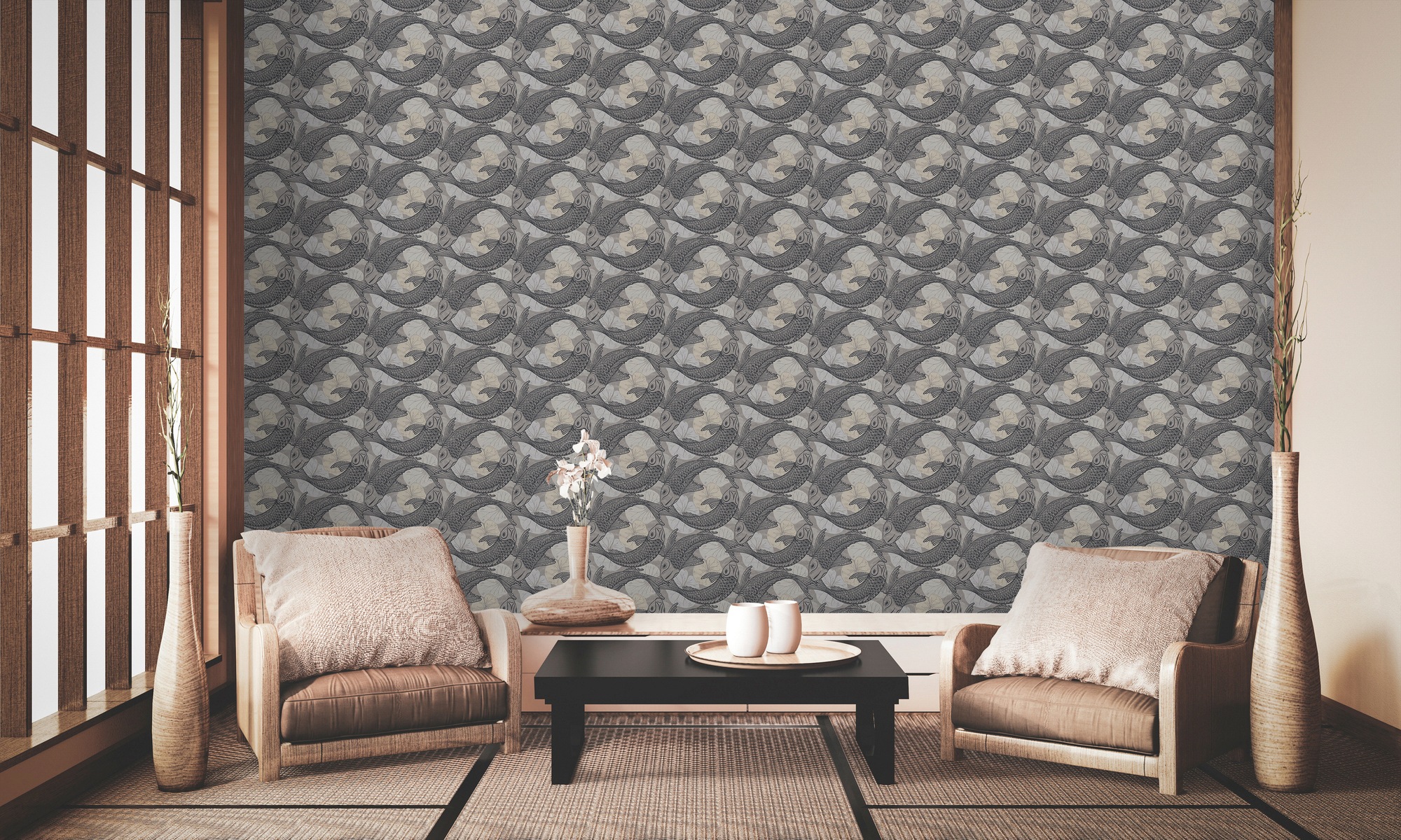 living walls Vliestapete »Metropolitan Stories, Mio Tokio«, Motiv-abstrakt-naturalistisch, Tapete Koi Tapete Japanisch Tapeten Wohnzimmer Schlafzimmer Küche Flur
