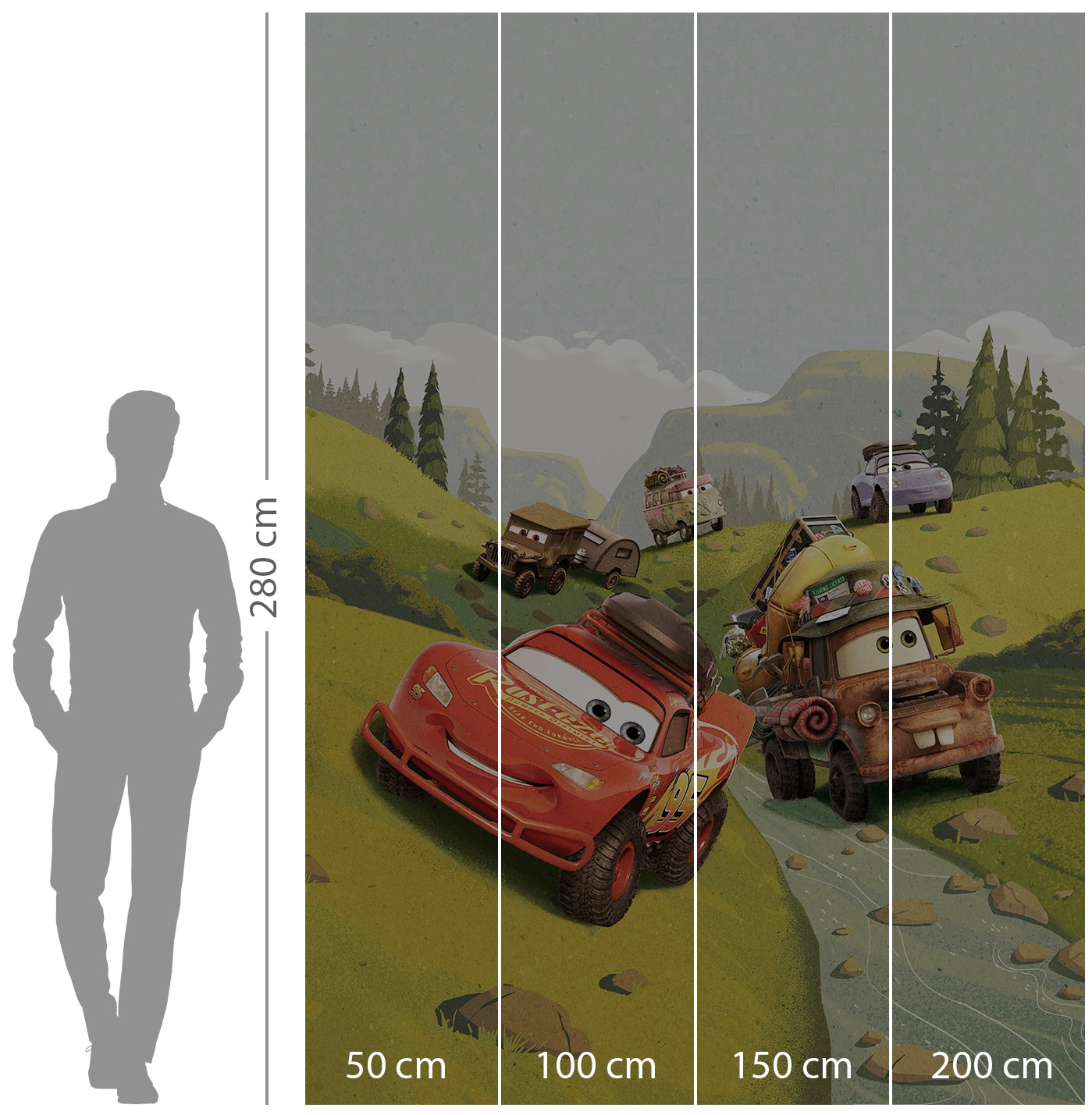 Komar Vliestapete »Digitaldruck Vlies - Cars Camping - Größe 200 x 280 cm«, bedruckt, Kinderzimmer