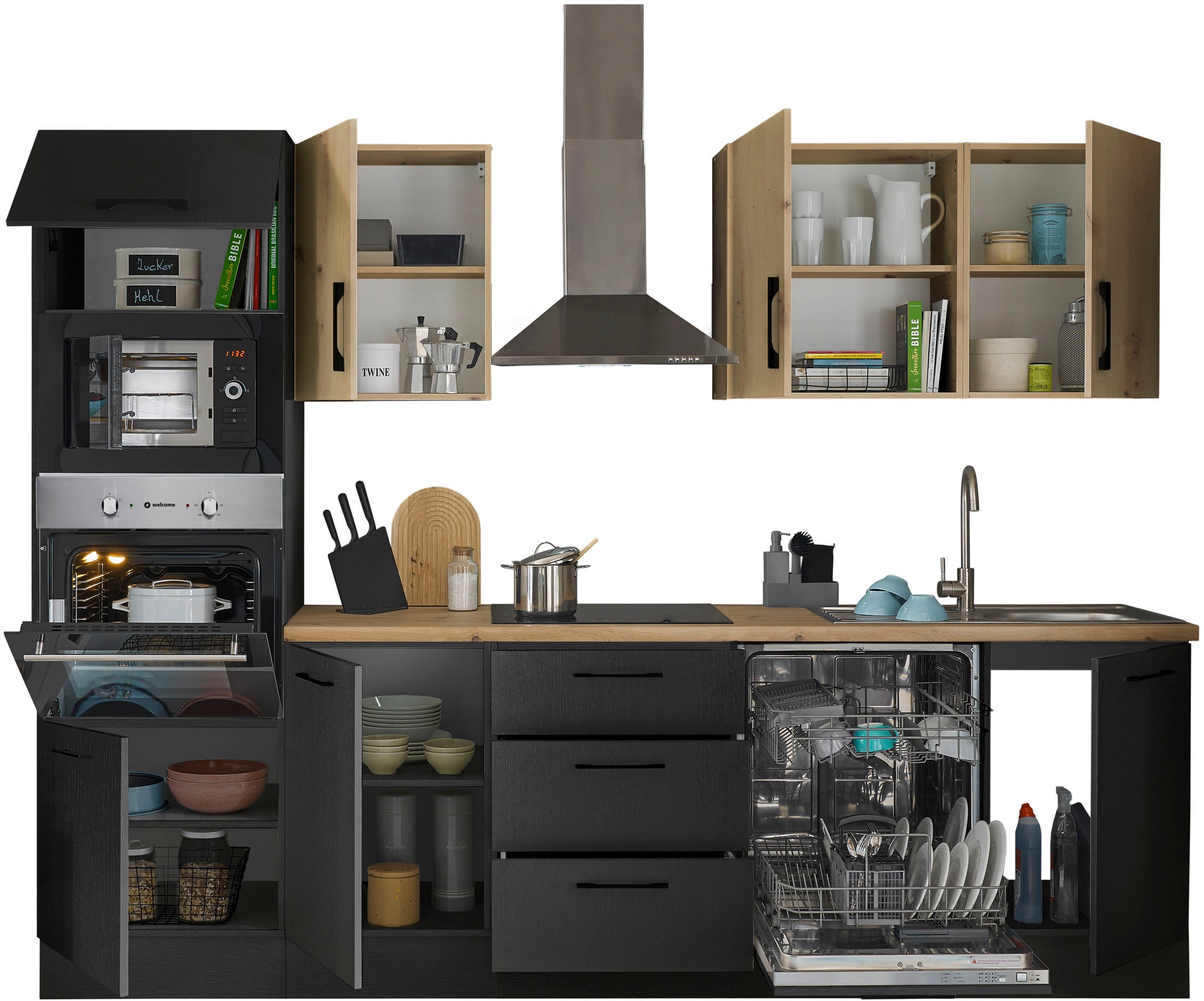 BASIC by Balculina Küchenzeile »Turin«, Breite 280 cm, wahlweise mit E-Geräten