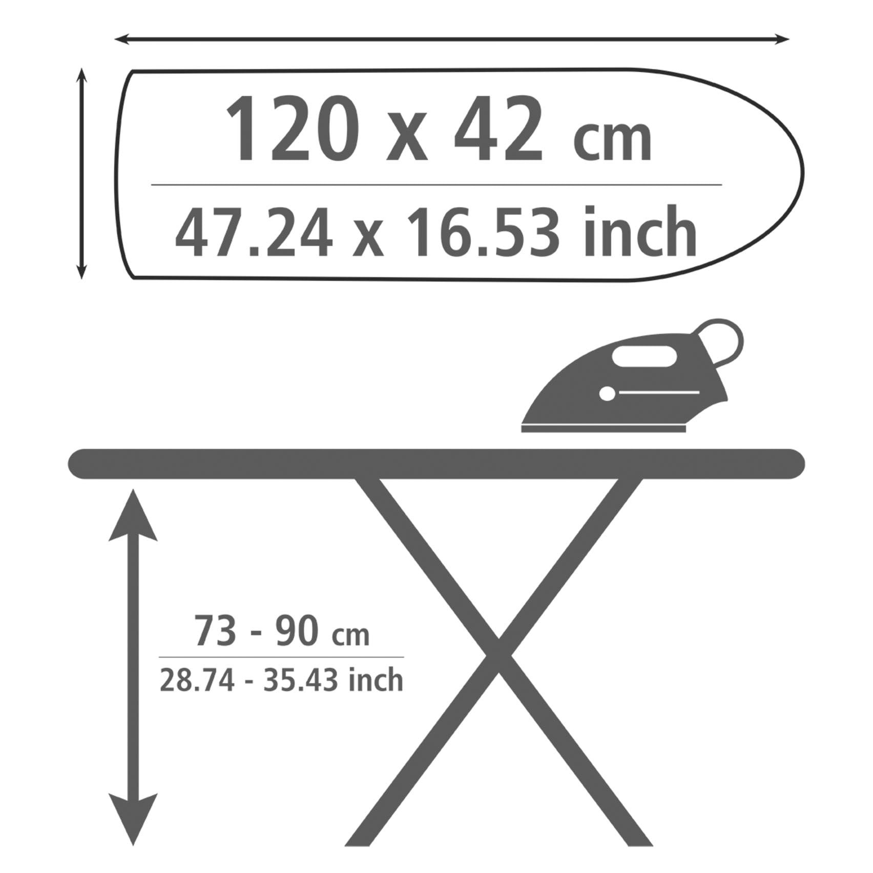 WENKO Bügelbrett »Modell Advance«, Bügelfläche 120 cmx42 cm, höhenverstellbarer Bügeltisch, platzsparend klappbar