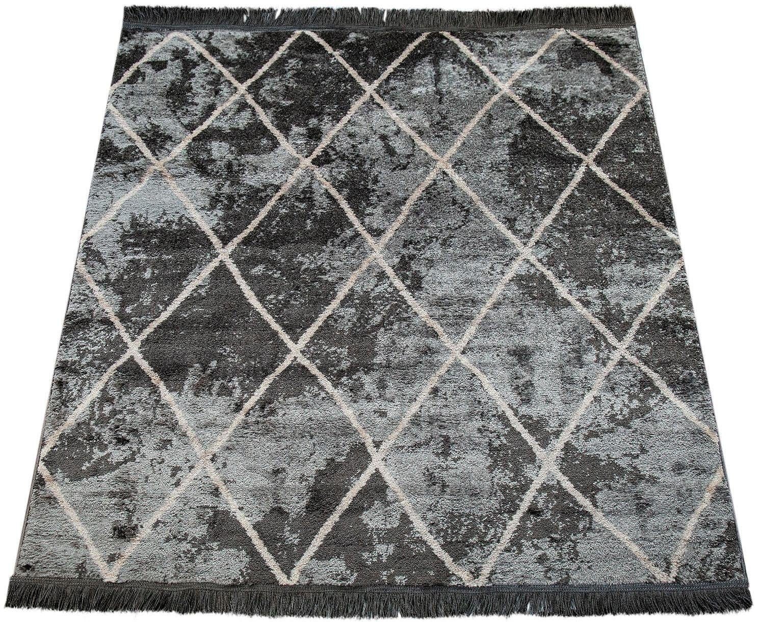 Paco Home Teppich »Kelim 315«, rechteckig, 18 mm Höhe, Scandi Design, Rauten Muster, mit Fransen