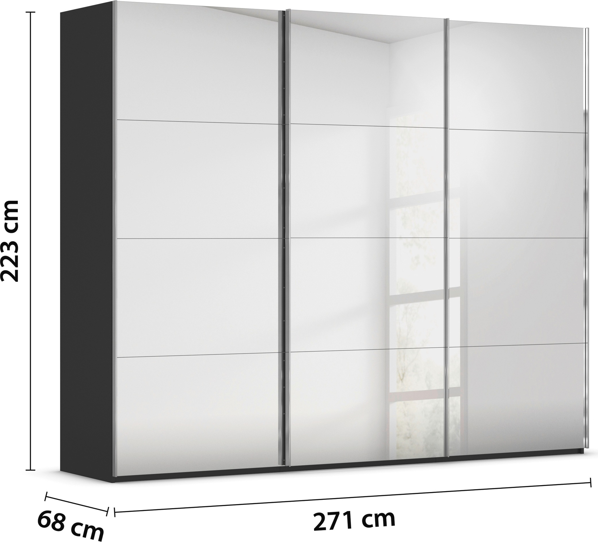 rauch Schwebetürenschrank »Kleiderschrank Schrank Garderobe Schlafzimmerschrank SCALE-FYRA«, edle viergeteilte Türen, Spiegelfront und viele Farben MADE IN GERMANY