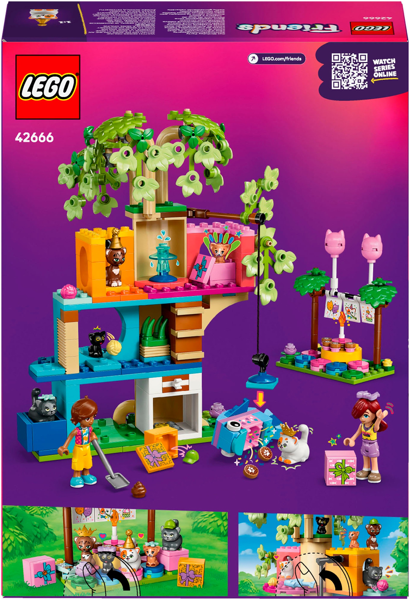 LEGO® Konstruktionsspielsteine »Katzengeburtstagsparty & Baumhaus (42666), LEGO Friends«, (321 St.), Made in Europe