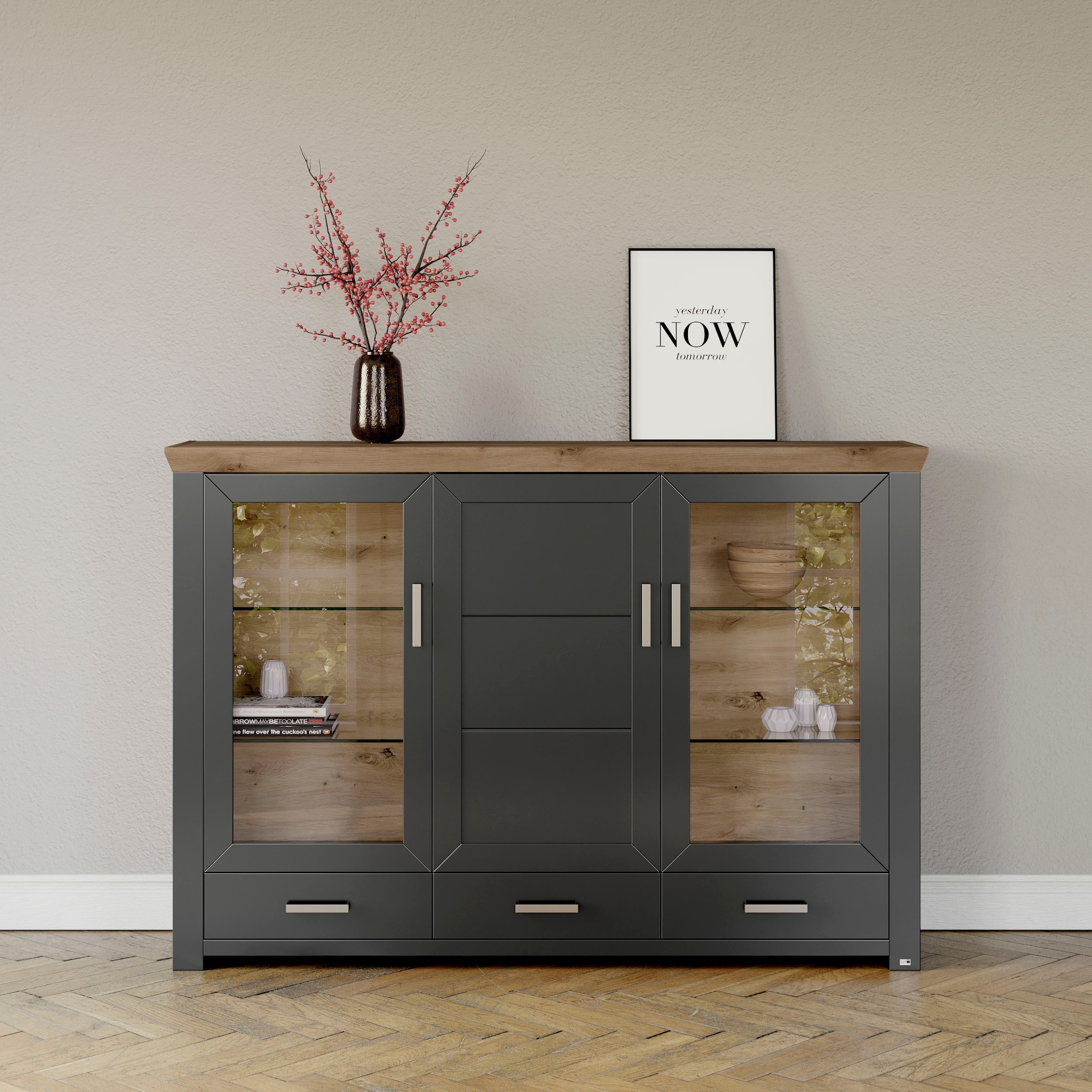 Highboard »York«, Typ 57, mit Glastüren, viel Stauraum, Beleuchtung optional, B 184 cm