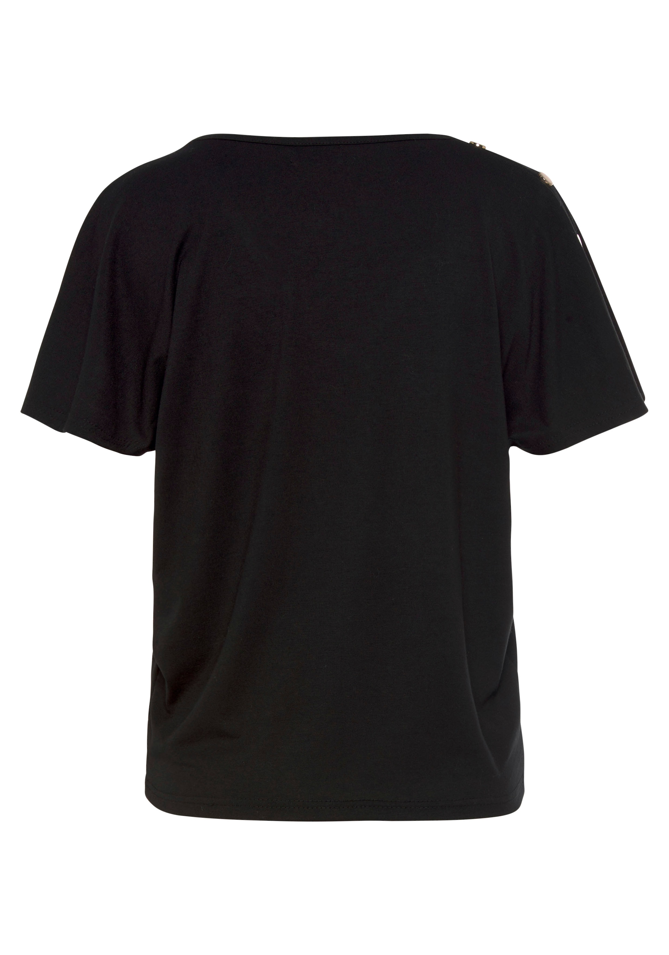 LASCANA Kurzarmshirt »mit goldfarbenen Zierknöpfen auf den Schultern« V-Shirt, Jerseyshirt, Basic, T-Shirt