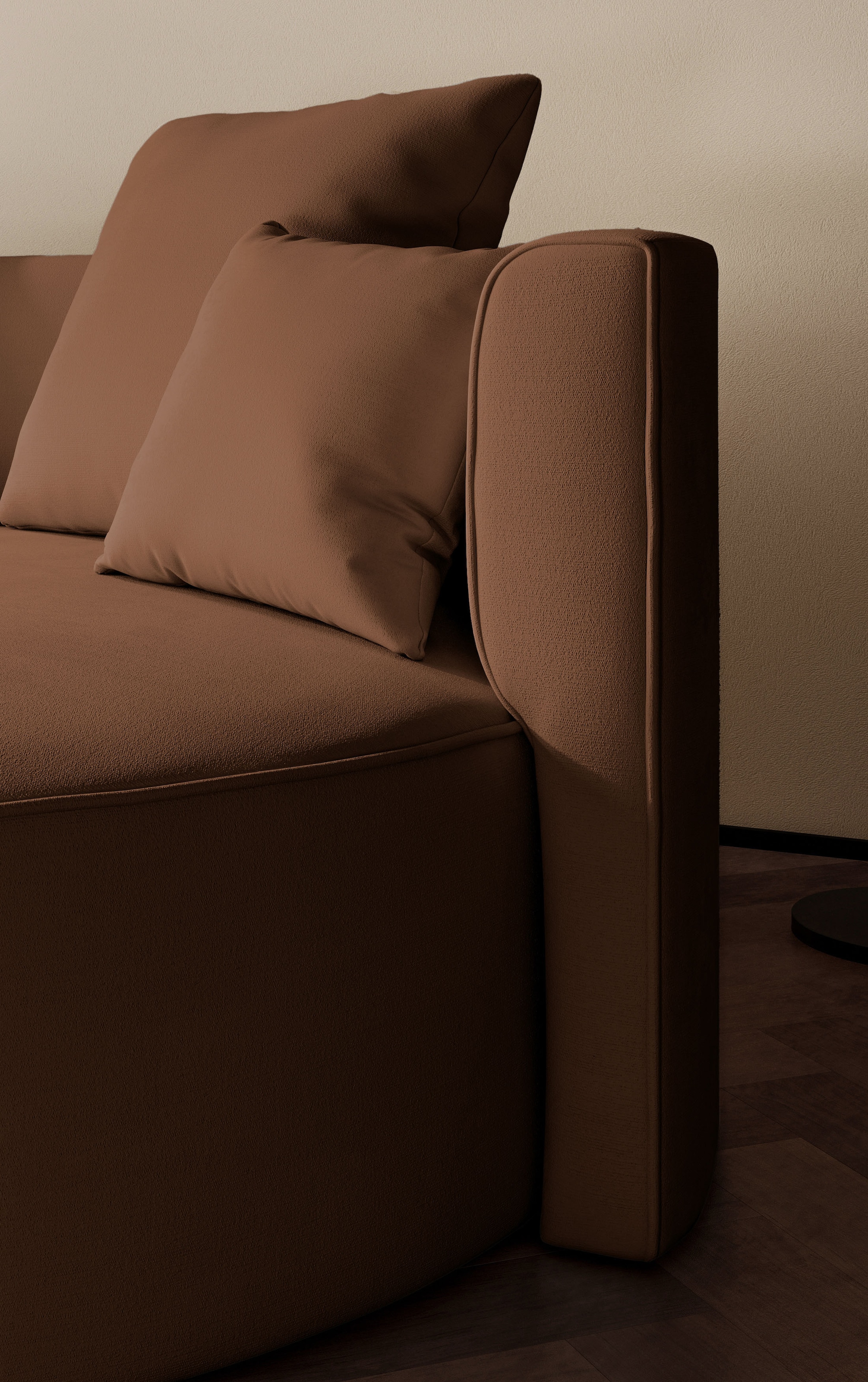 LeGer Home by Lena Gercke 2,5-Sitzer »ISALIE, rundes Loungesofa, mit Kissen, perfekt gepolstert«, moderne Stoffe, mit 4 Zierkissen, extra große Sitzfläche