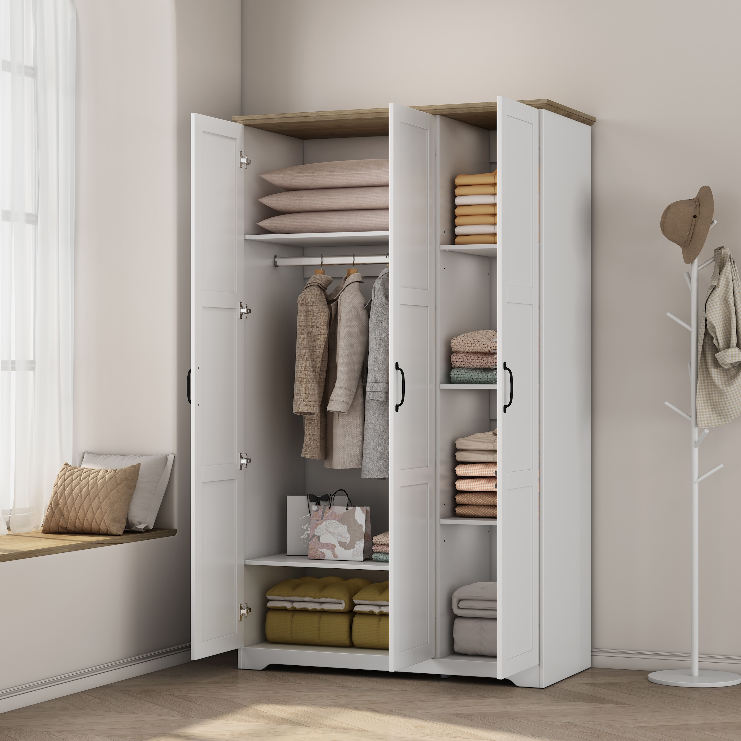 OTTO home Kleiderschrank »Emmilia Schrank Schlafzimmerschrank im Landhaus Design« Mit vielen Einlegeböden und Softclose,  Landhaus Schrank mit  3 Türen Breite 113,4cm, Höhe 2m