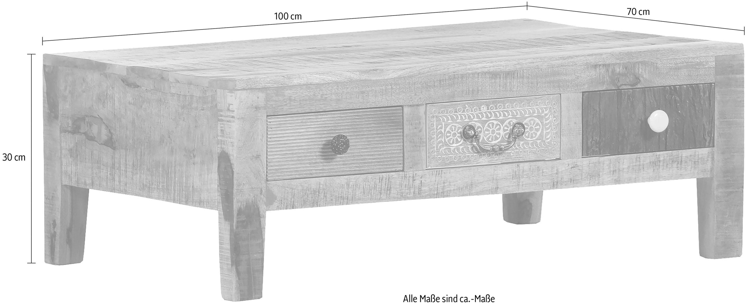 Gutmann Factory Couchtisch »Puno«, massives Altholz Mango mit Schnitzereien, Shabby Chic, Vintage