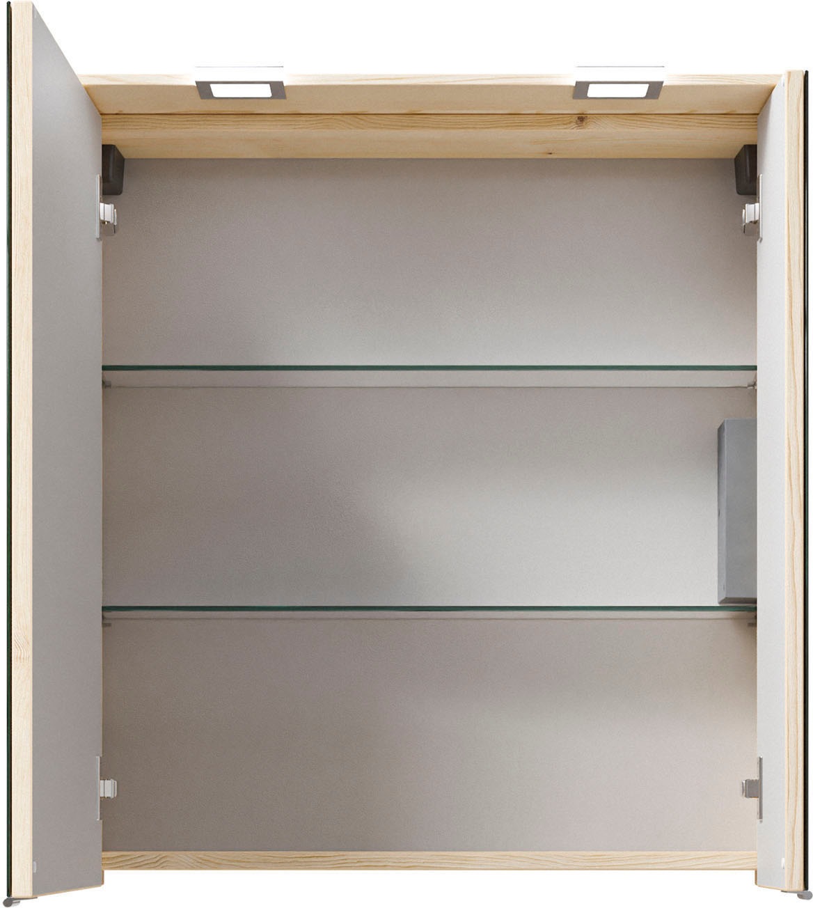 Saphir Badmöbel-Set »Serie 6025 2-teilig Mineralmarmor-Waschtisch mit LED-Spiegelschrank«, (2 St.), Waschplatz 67 cm breit, 2 Schubladen, 2 Spiegel-Türen, inkl Türdämpfer