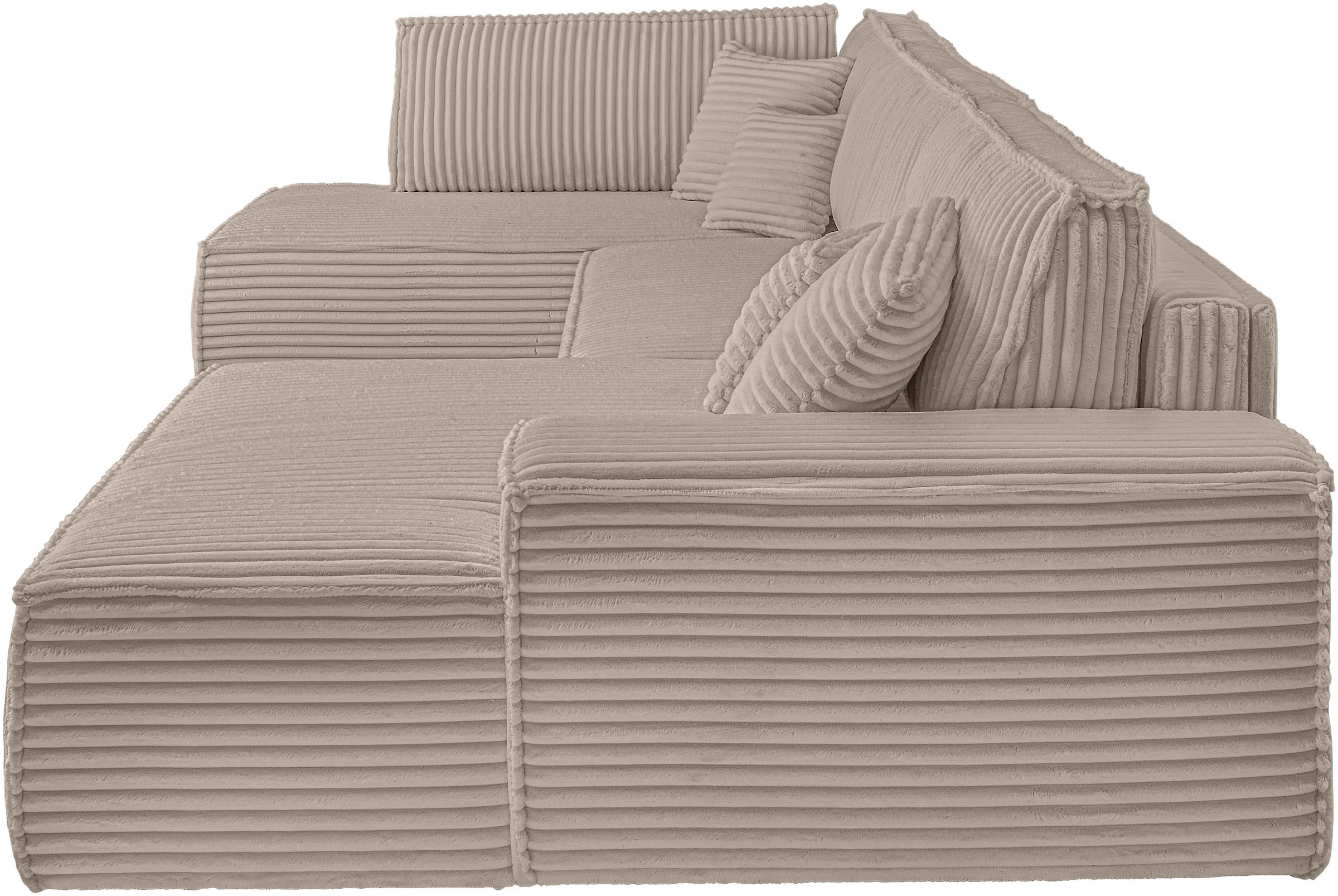 andas Wohnlandschaft »FINNLEY U-Form XXL 329 cm, Schlafsofa, Schlaffunktion m. Bettkasten«, (194/139 cm), Bouclé, Struktur und Cord