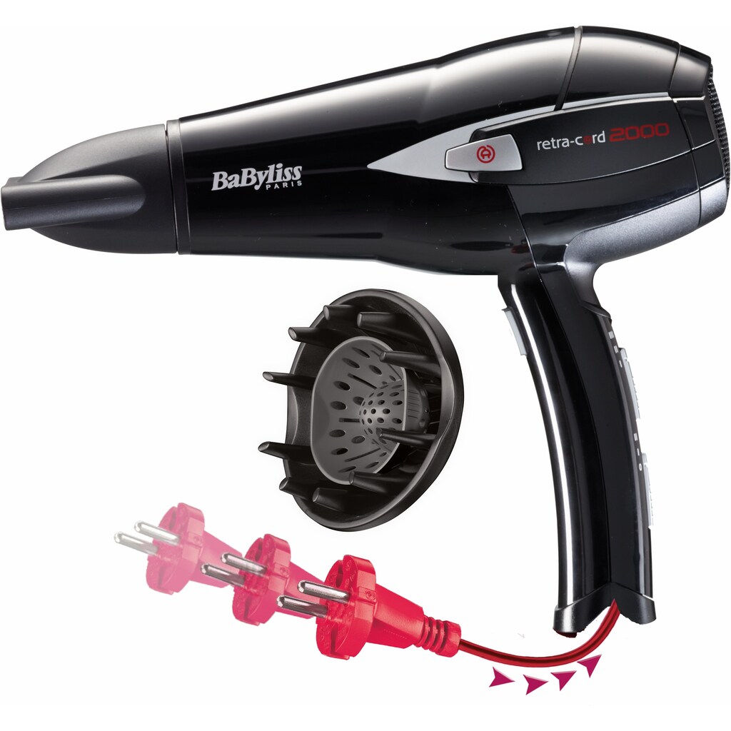 BaByliss Haartrockner »D372E«, 2000 W, 2 Aufsätze, Kabelaufwicklung per Knopfdruck