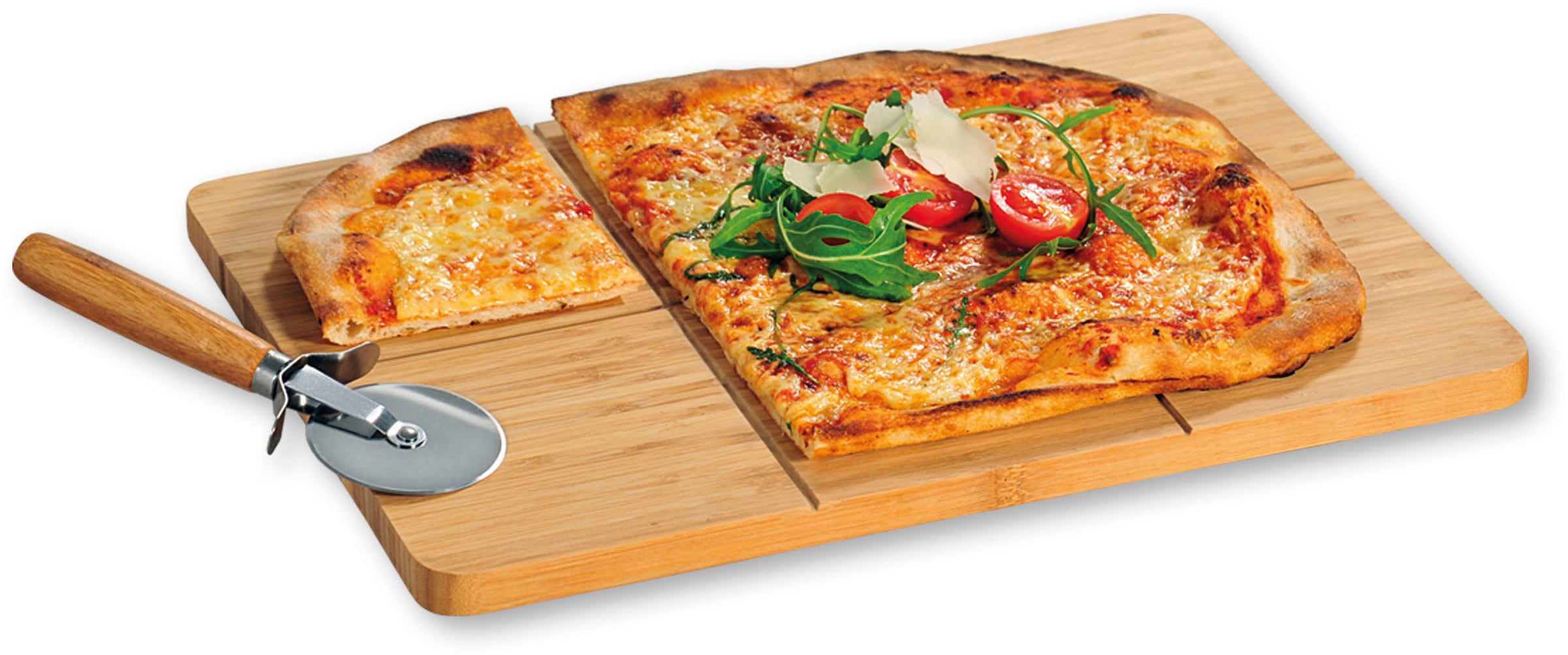 KESPER® Schneidebrett aus FSC®-zertifiziertem Bambus, inkl. Pizzaschneider günstig online kaufen