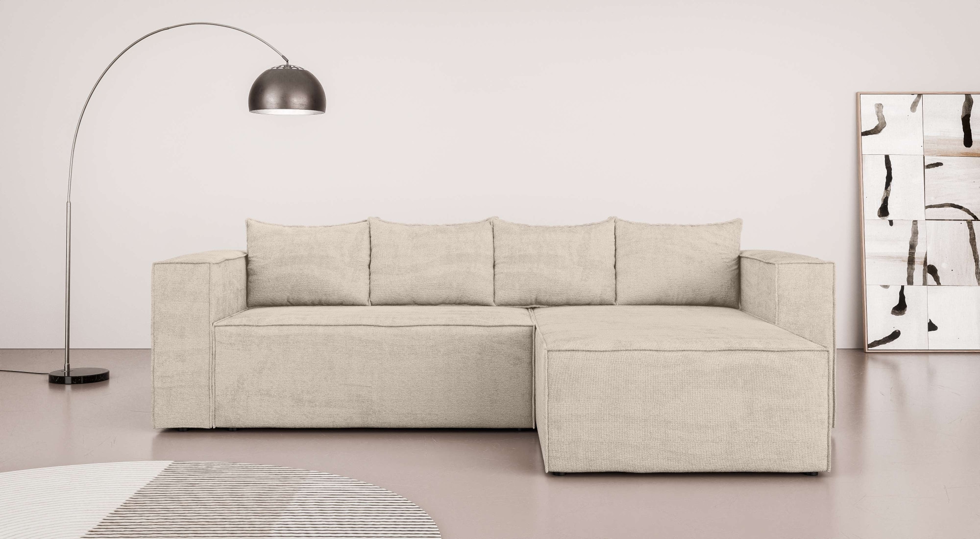 INOSIGN Ecksofa »LINCOLNVILLE mit Bettfunktion und Bettkasten, Maße B/H/T 244/76/150 cm«, L-Form mit Wellenunterfederung, Recamiere beidseitig montierbar