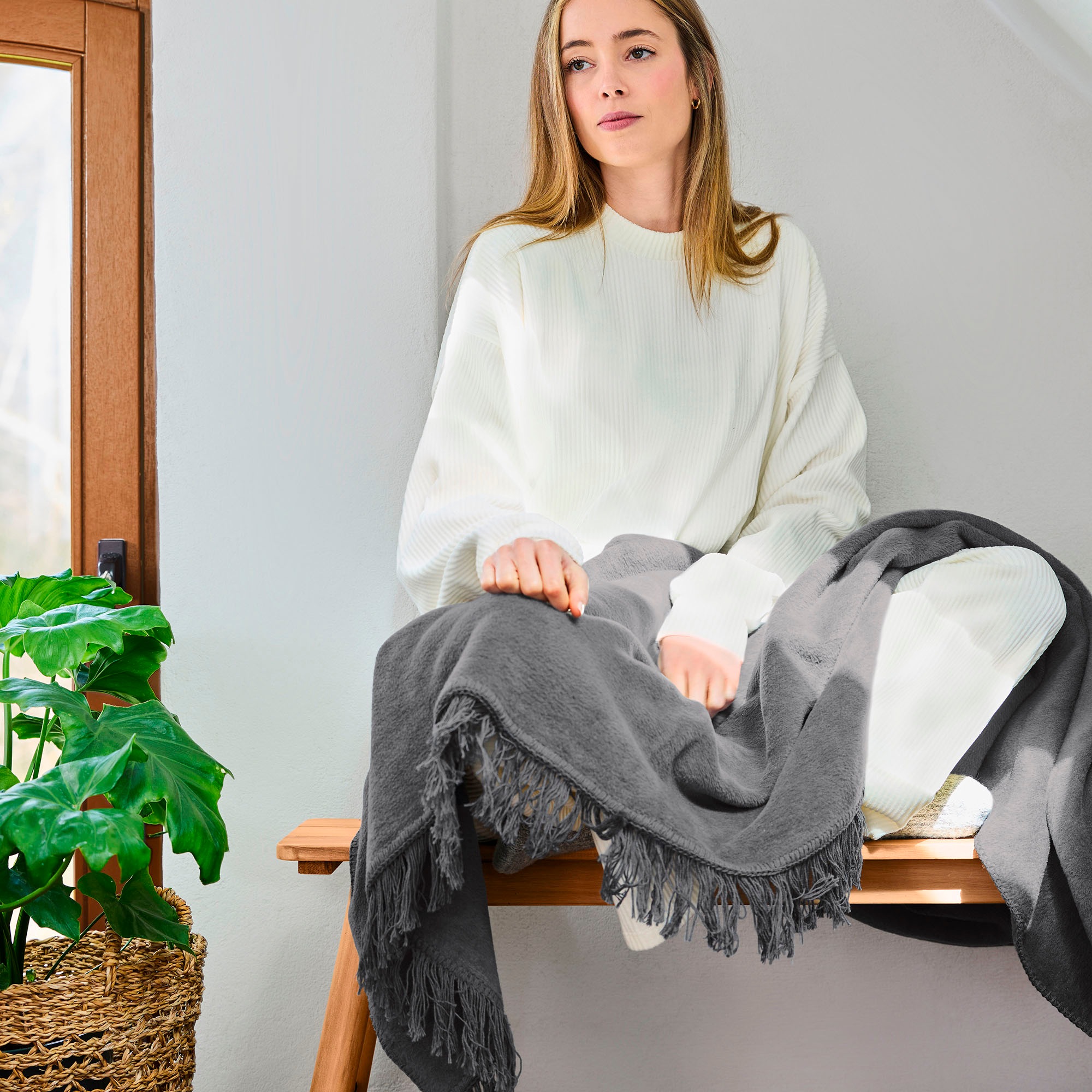 IBENA Wohndecke »Uni Decke Luxus 2«, mit Fransen