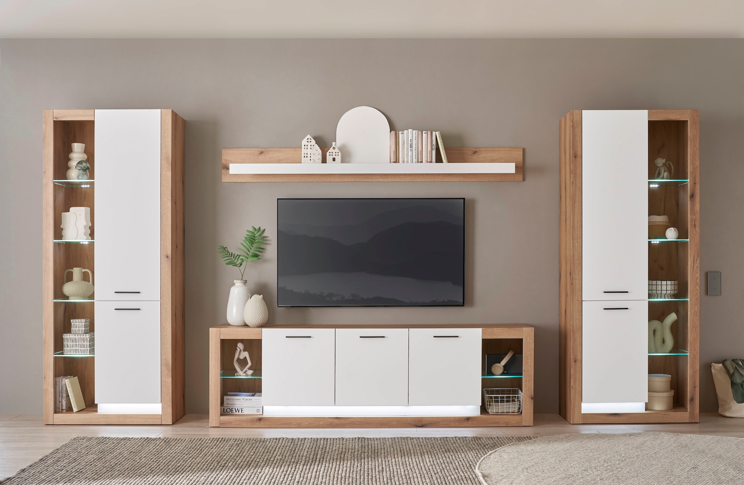 INOSIGN Wohnwand »Brixen, moderne Anbauwand, Wohnzimmer-Set, Eiche Evoke De günstig online kaufen