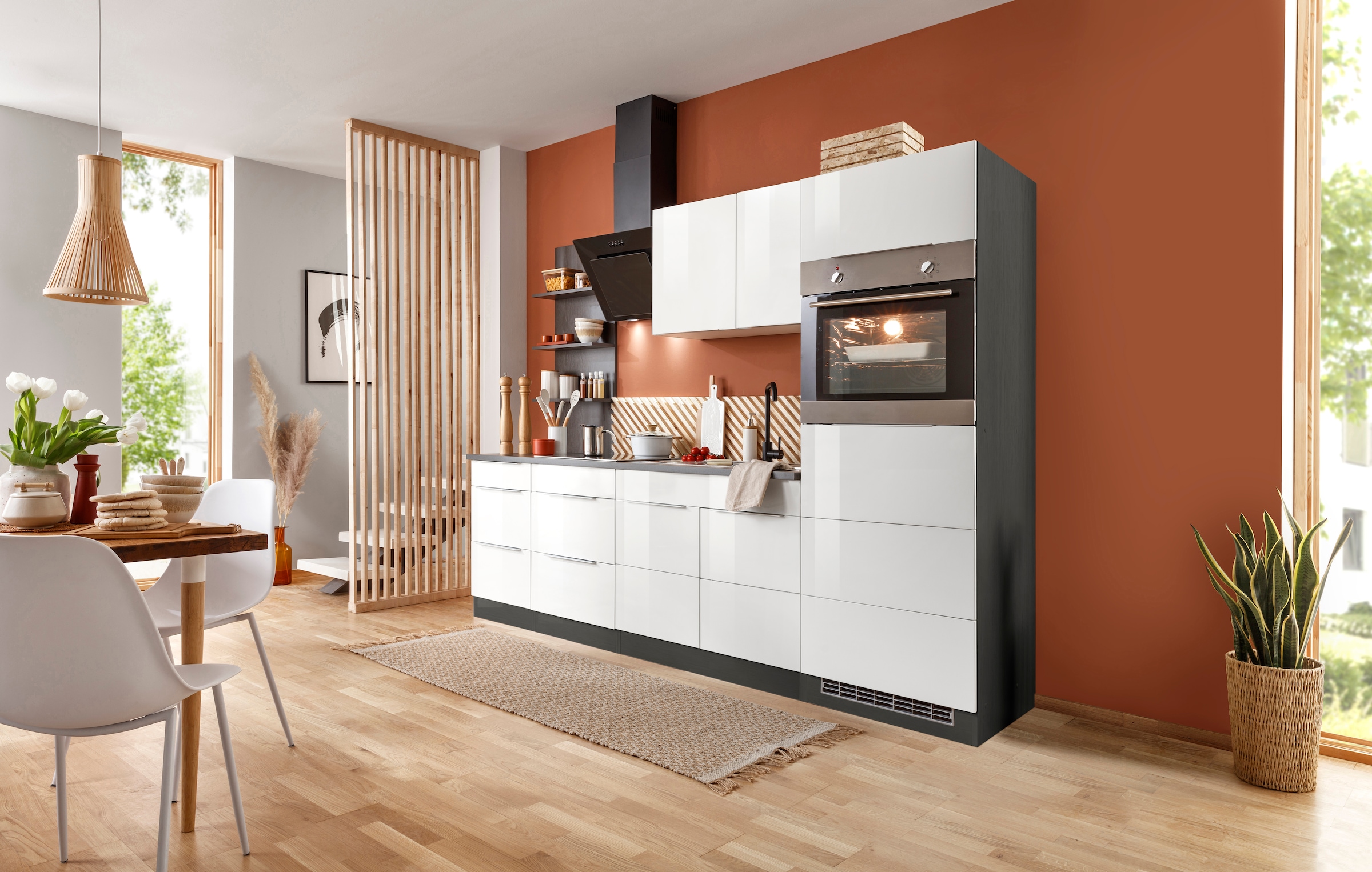 KOCHSTATION Küchenzeile »KS-Brindisi Breite 270 cm«, wahlweise mit E-Geräten und Induktion, mit MDF-Fronten und Regal