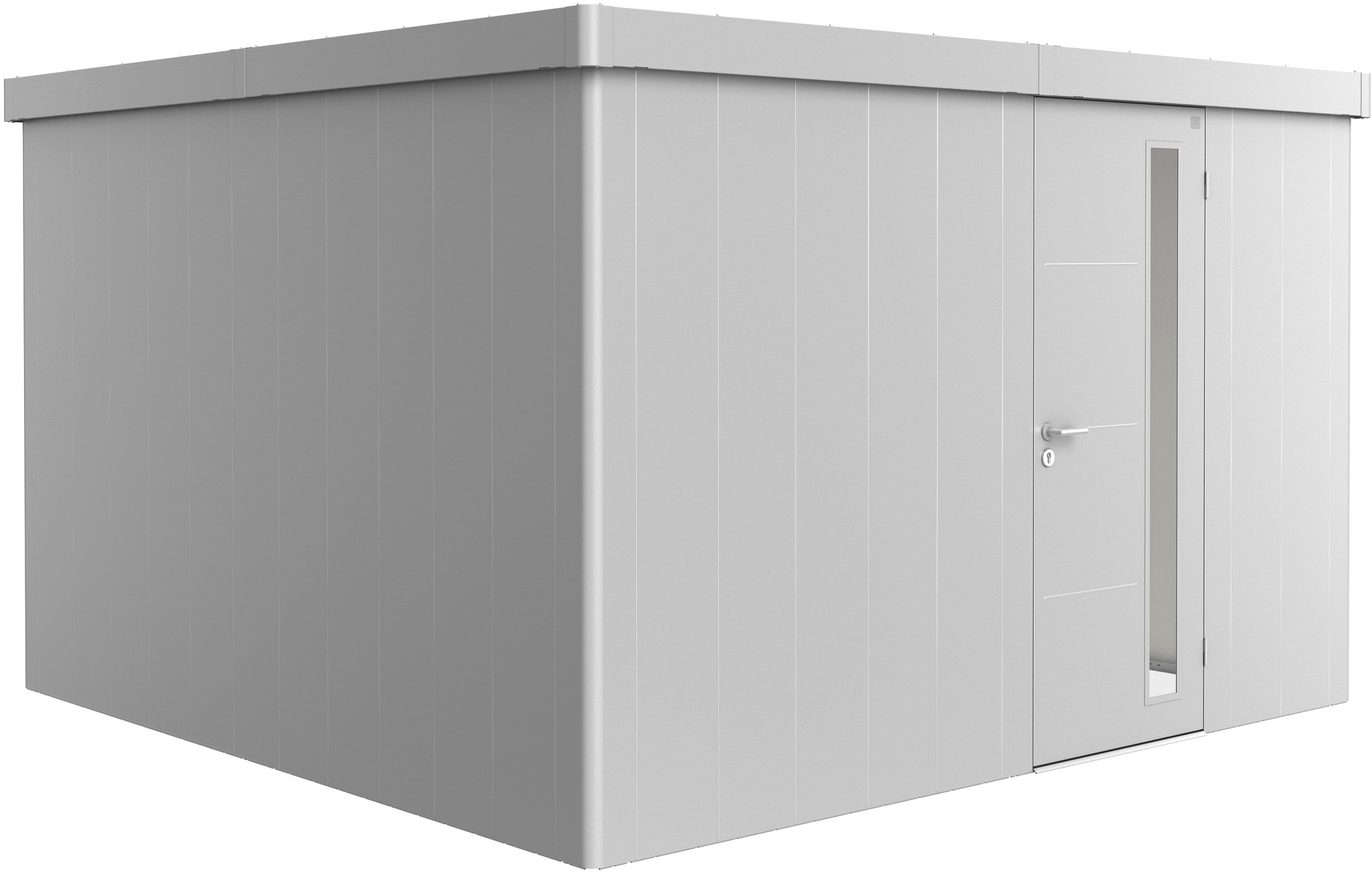 BIOHORT Gerätehaus »NEO Gr. 4D, verschiedene Farben« stylisches Gartenhaus mit Flachdach silber-metallic