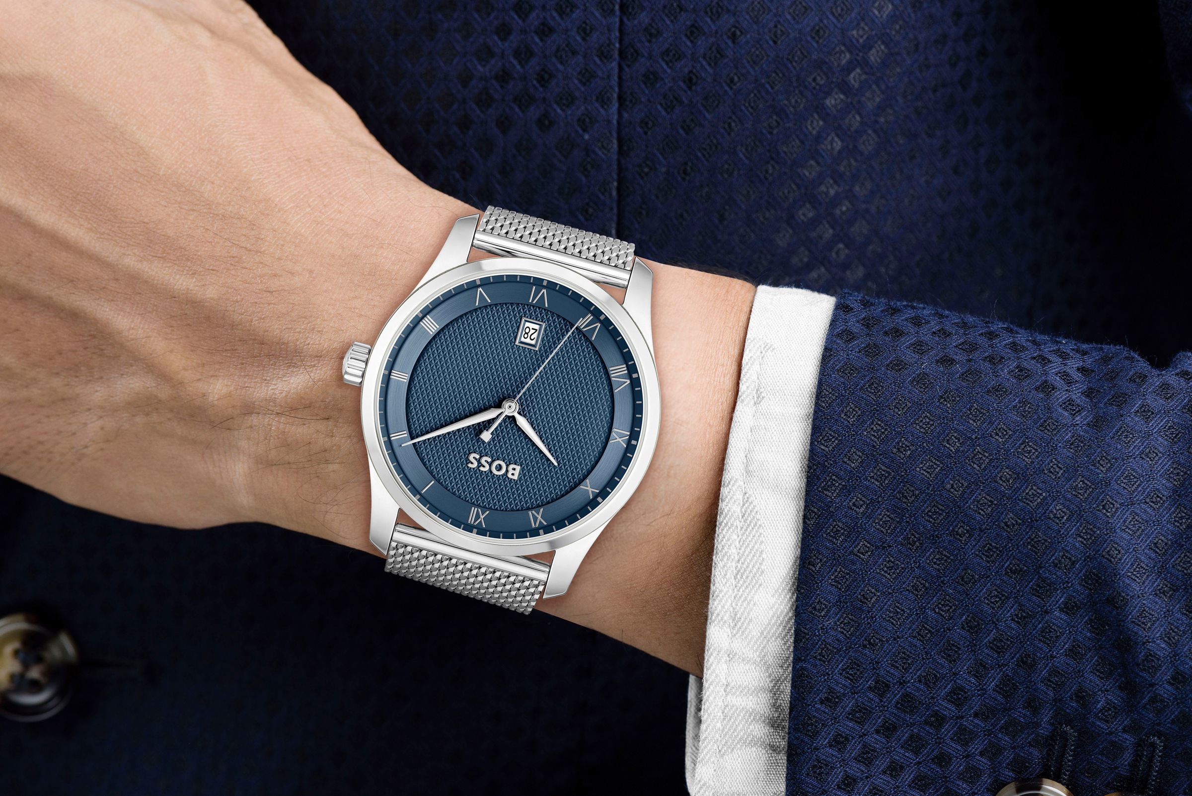 BOSS Quarzuhr »PRINCIPLE«, Herrenuhr, Armbanduhr, Datum, Edelstahlarmband