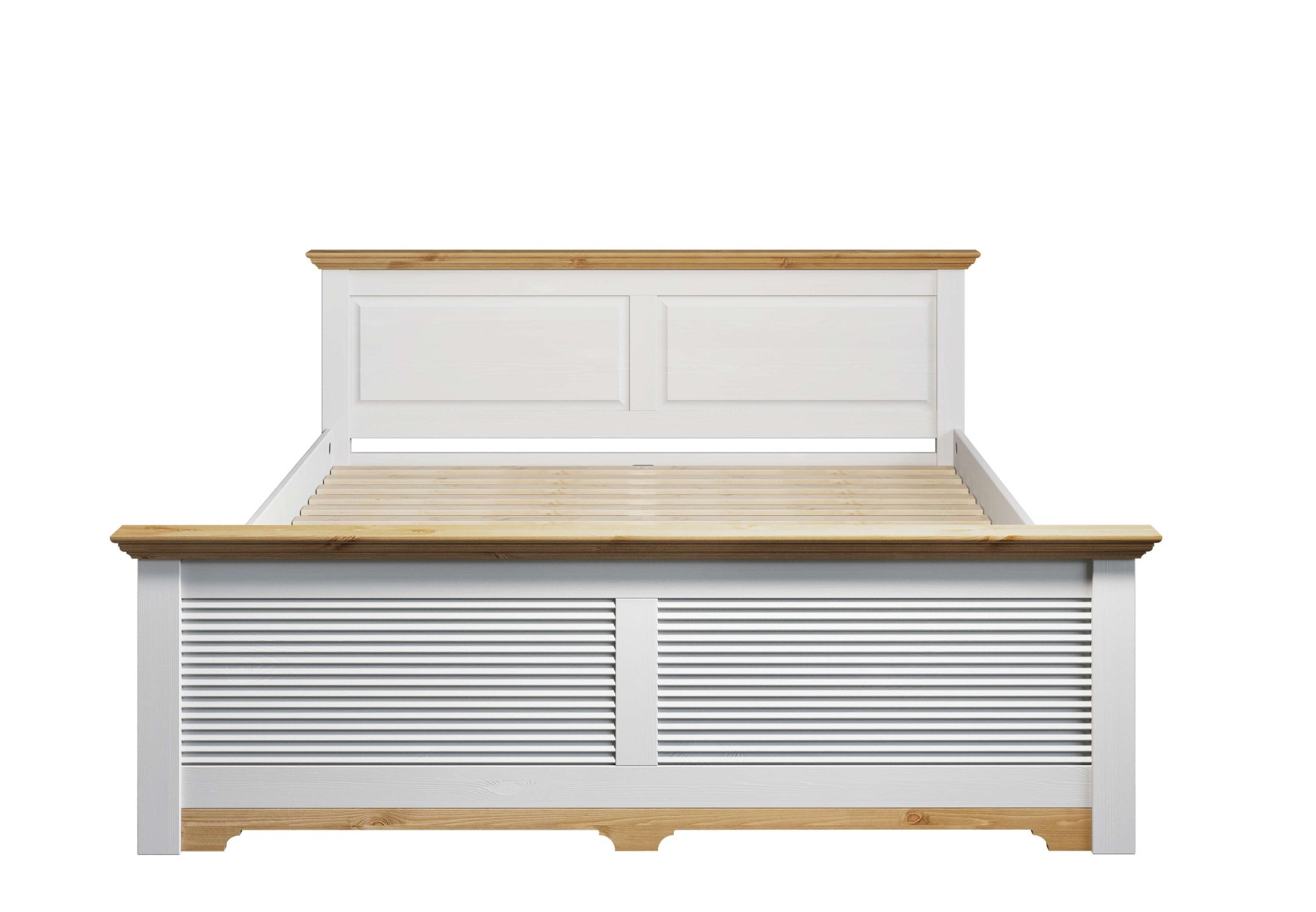 Home affaire Bett »Rauna, Landhausstil, edles Design mit Lamellen und Kassetten, 2 Farben«, (Breite/Belastbarkeit 180cm=220 KG, 90cm=120KG), FSC® zertifiziertes Kieferholz, massive Qualität mit Lattenrost