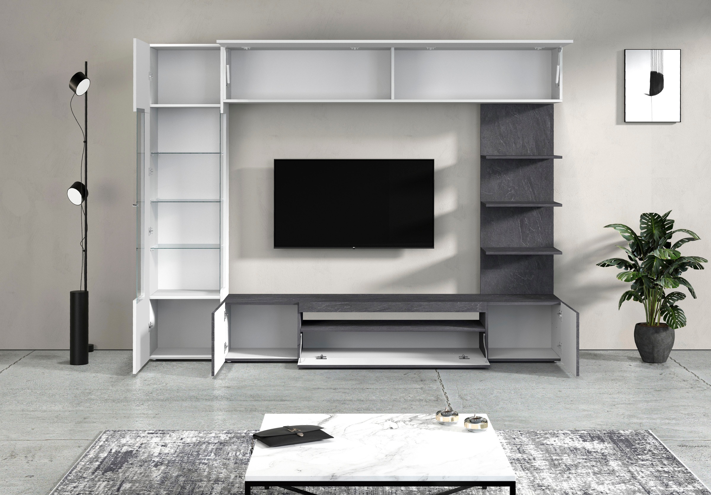 OTTO home Wohnwand »Wohnwand New Egypt, Anbauwand, Medienwand, Wohnzimmerwand« Weiß in Hochglanz, alle anderen Farben in matter Ausführung., 4 Stk. tlg.