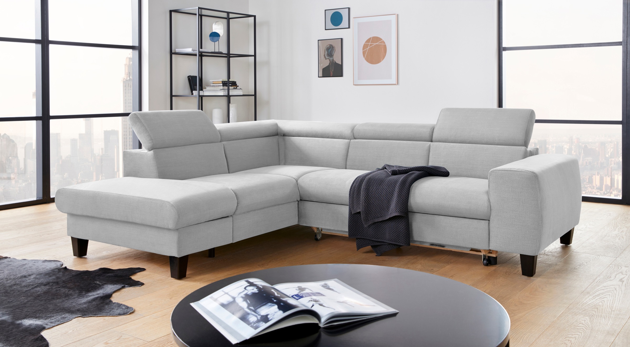 COTTA Ecksofa »Morven L-Form mit Kopfteilverstellung«, wahlweise mit Bettfunktion, Bettkasten & Wireless-Charger
