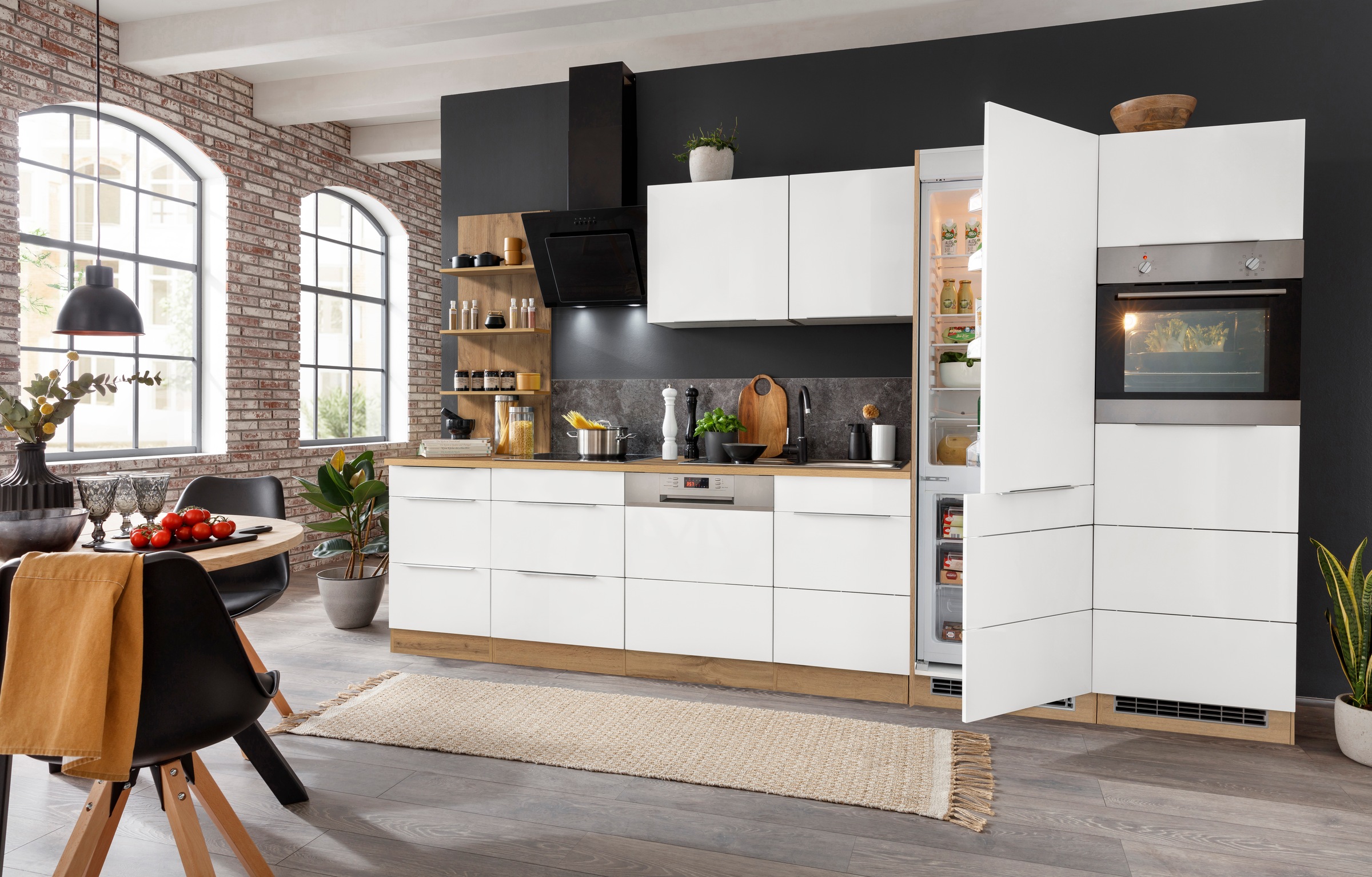 KOCHSTATION Küchenzeile »KS-Brindisi Breite 340 cm«, wahlweise mit E-Geräten und Induktion, mit MDF-Fronten und Regal