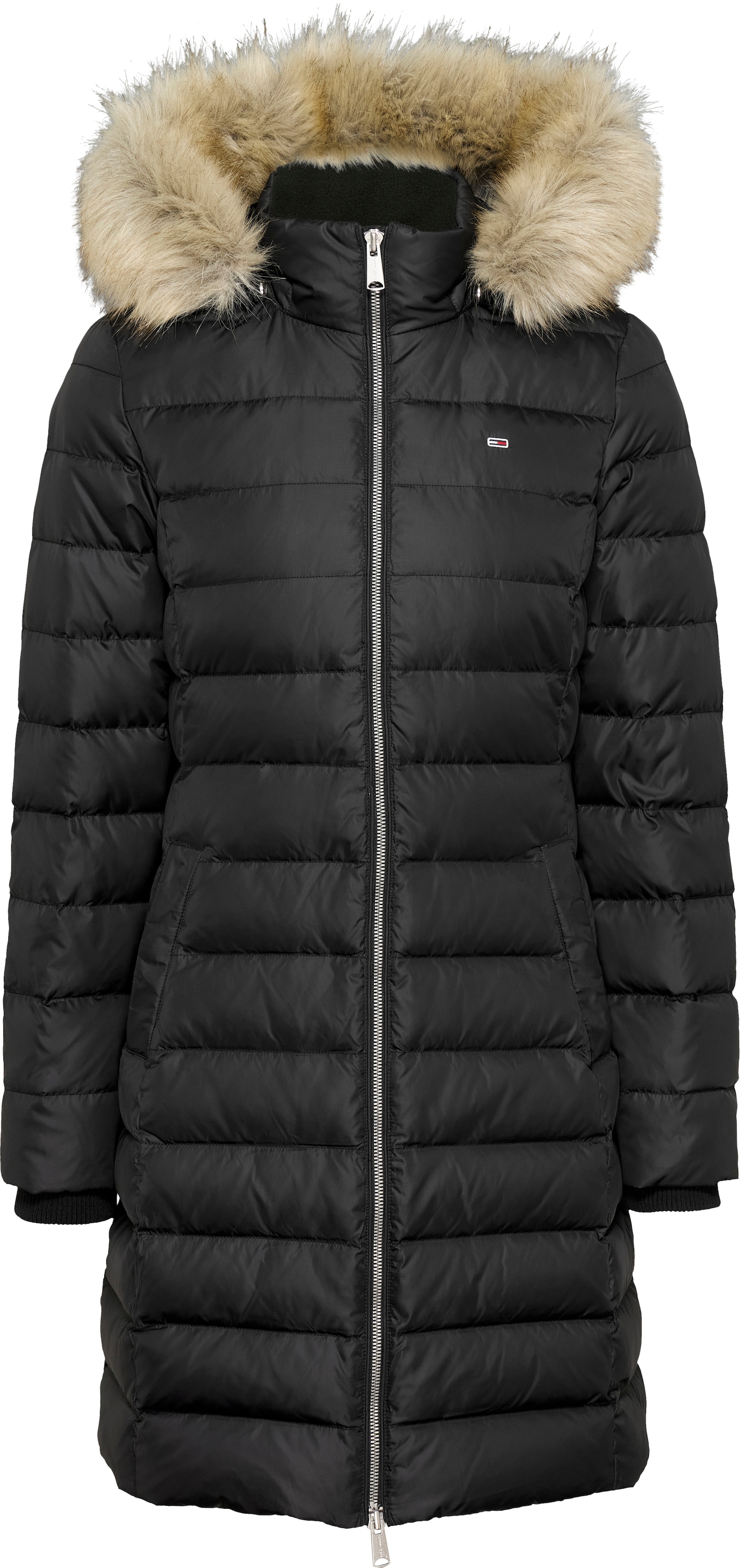 Tommy Jeans Steppmantel »TJW ESSENTIAL HOODED DOWN COAT«, mit Fellimitat, Logostickerei