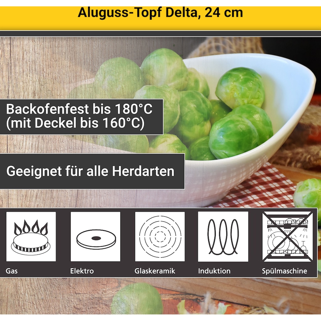 Krüger Fleischtopf »Aluguss Fleischtopf mit Glasdeckel DELTA, 24 cm«, Aluminiumguss, (1 tlg.)