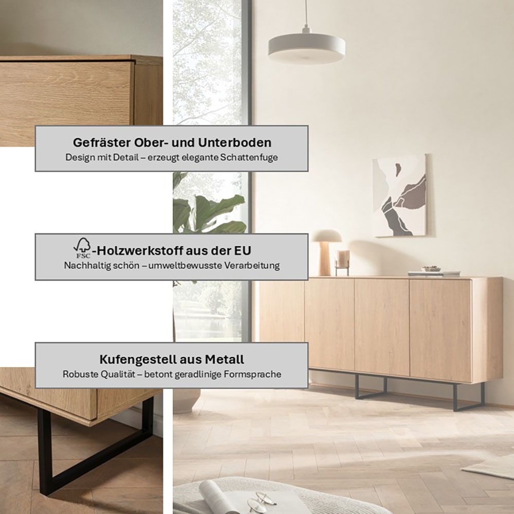 Home affaire Sideboard »Lund, moderner Schrank, Kommode mit Kufengestell« ausreichend Stauraum, vielseitig einsetzbar, 200 cm breit