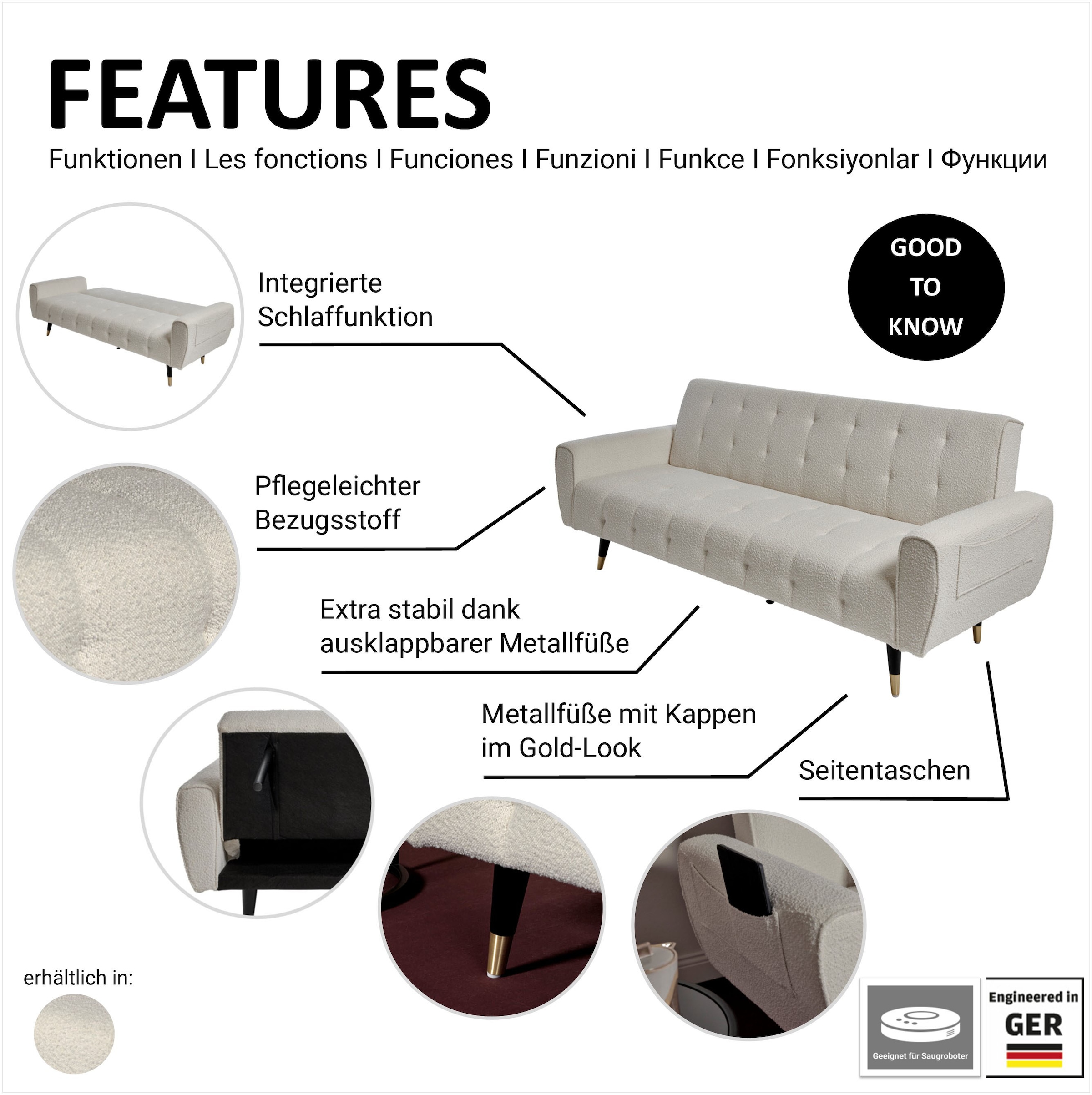 Jahnke 3-Sitzer »CHILLAX DREAM« mit Schlaffunktion, Seitentasche, Breite 213 cm