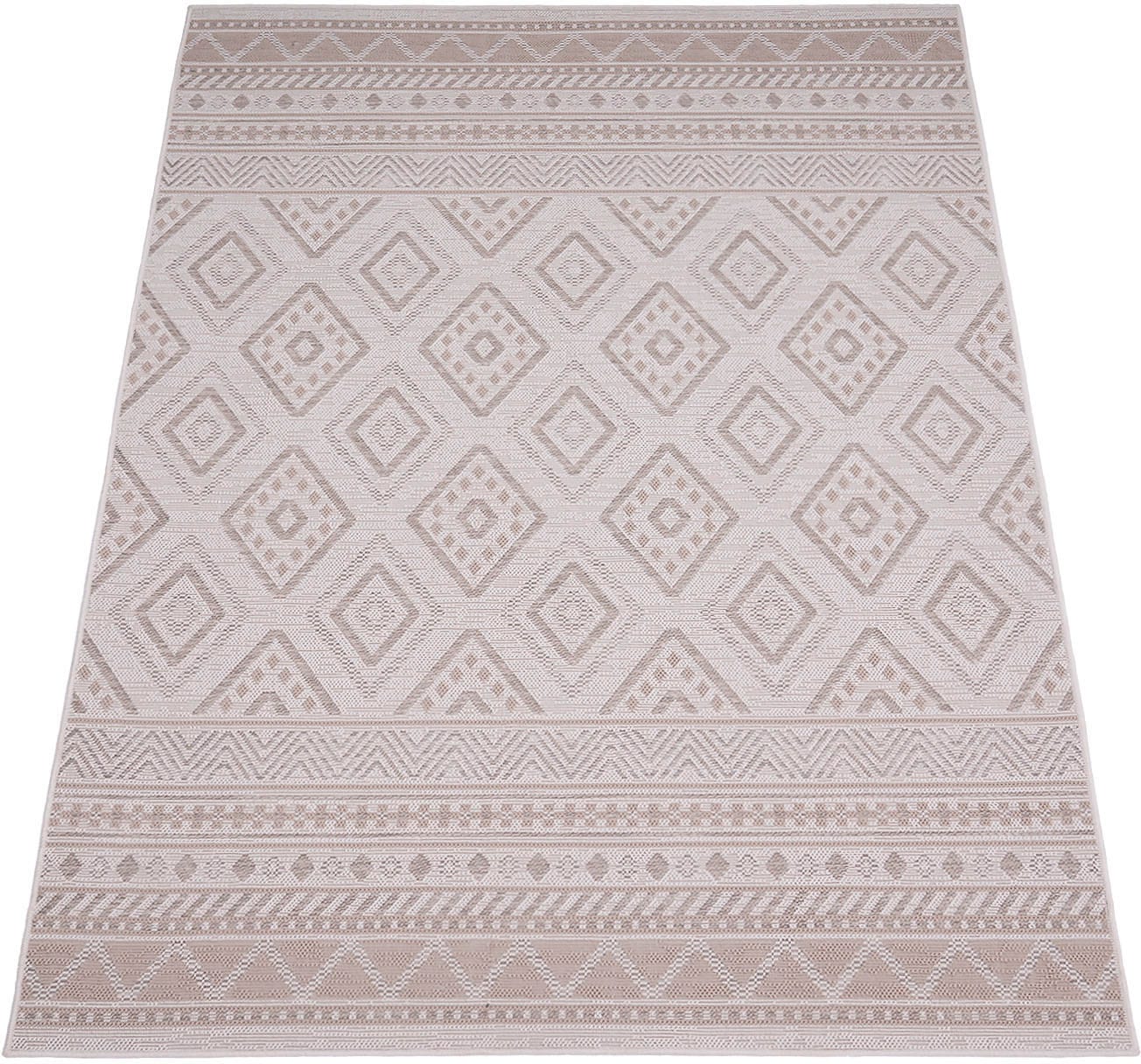 Paco Home Teppich »Vermont 184«, rechteckig, 4 mm Höhe, Flachgewebe, modernes Design mit Rauten, gesteift, Outdoor geeignet