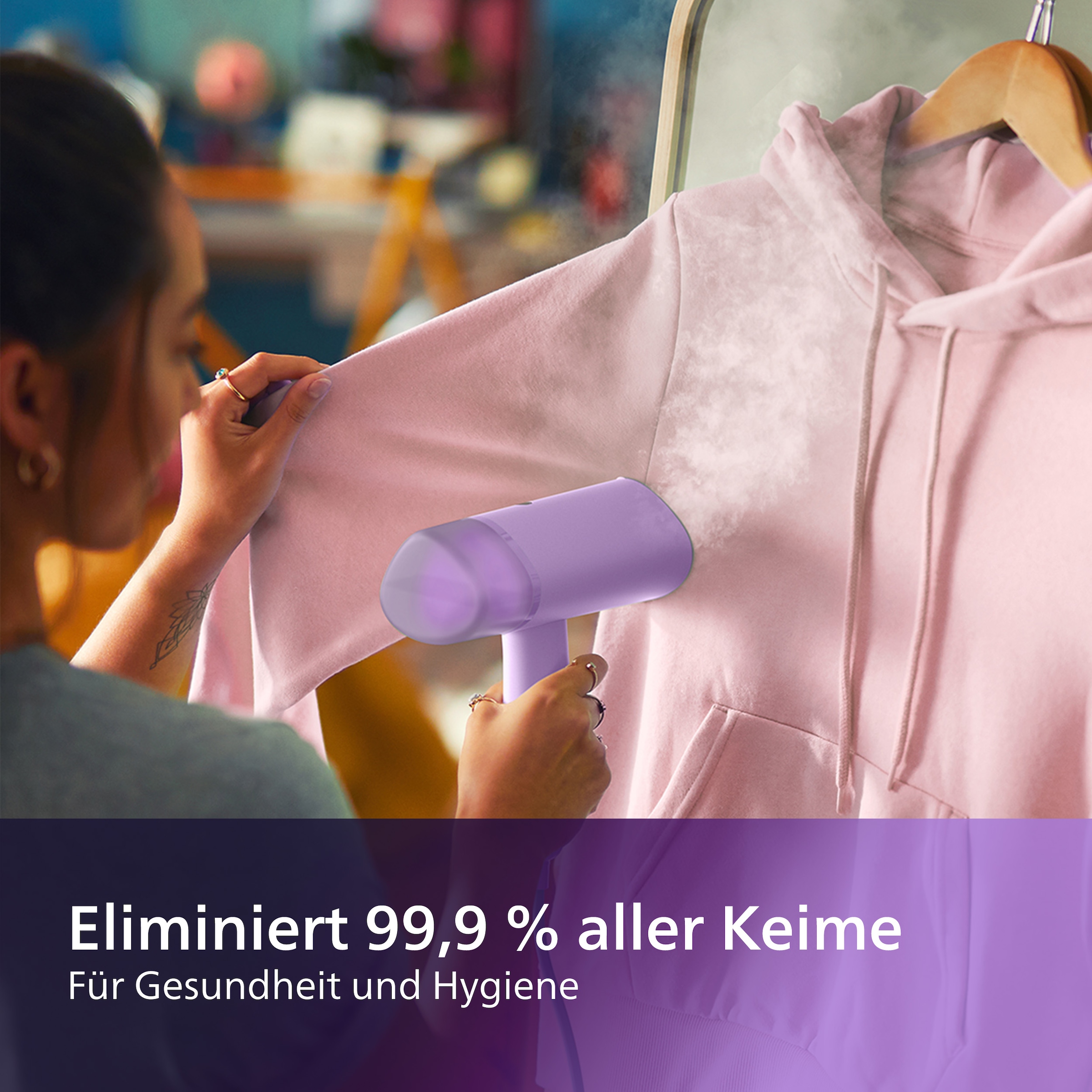 Philips Dampfbürste »STH3010 "Traveller", 100 ml abnehmbarer Wassertank«, 1000 W, kompakter und einklappbarer Steamer, Aufbewahrungstasche inkl.