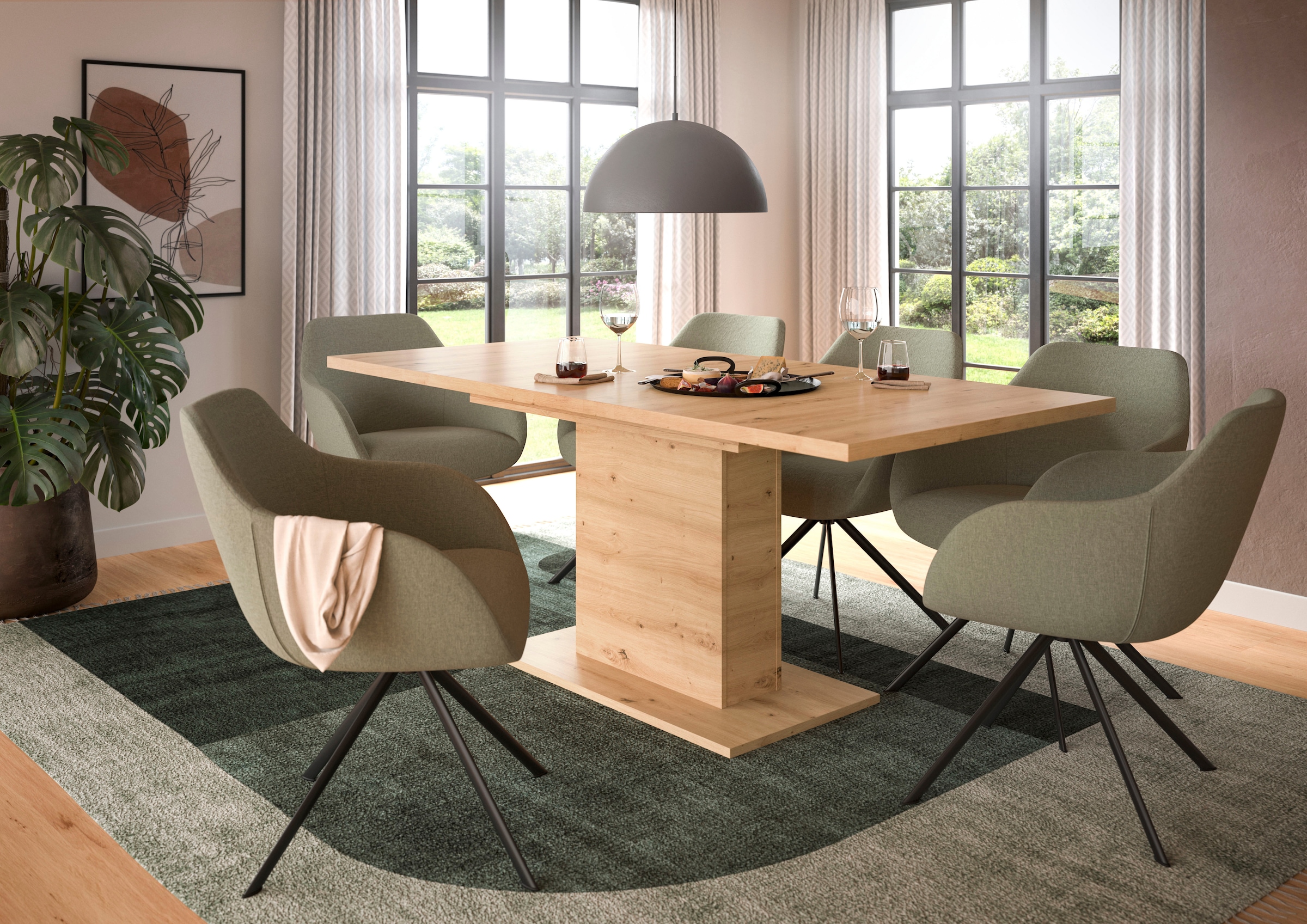 INOSIGN Esstisch »Motus, ausziehbar 150 -190 cm, inklusive 40 cm Einlegeplatte«, (Set, 1 St.), Säulengestell mit Bodenplatte, Tisch, Küchentisch, Esszimmer, Küche