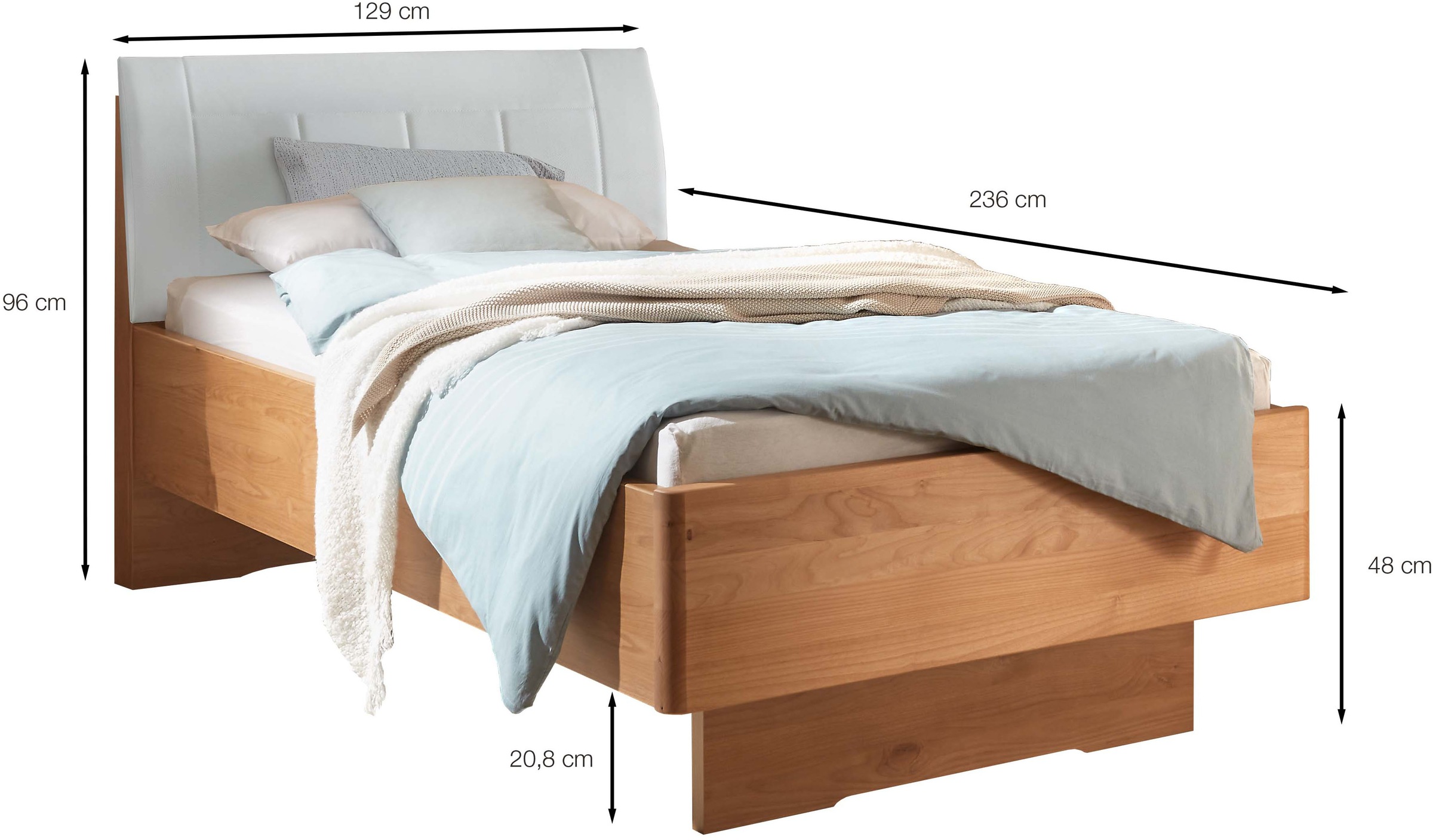 WIEMANN Holzbett »Cardiff, Bettgestell, Bettrahmen, teilmassiv, mit Polsterkopfteil«, (Belastbarkeit 110/220 Kg, 4-fache höhenverstellbar, MADE IN GERMANY), Fußteil aus Massivholz, verschiedene Größen