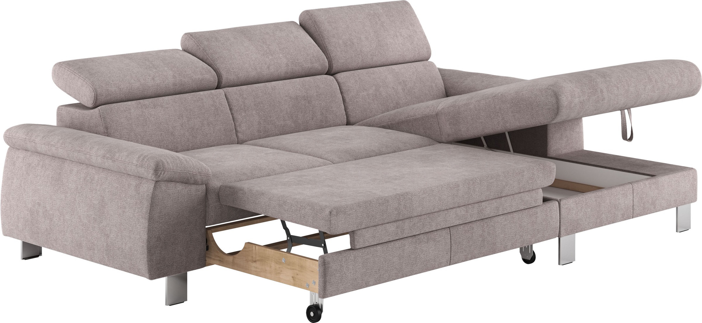COTTA Ecksofa Komaris, Ecksofa, wahlweise mit RGB-LED-Beleuchtung und Bettfunktion/Bettkasten