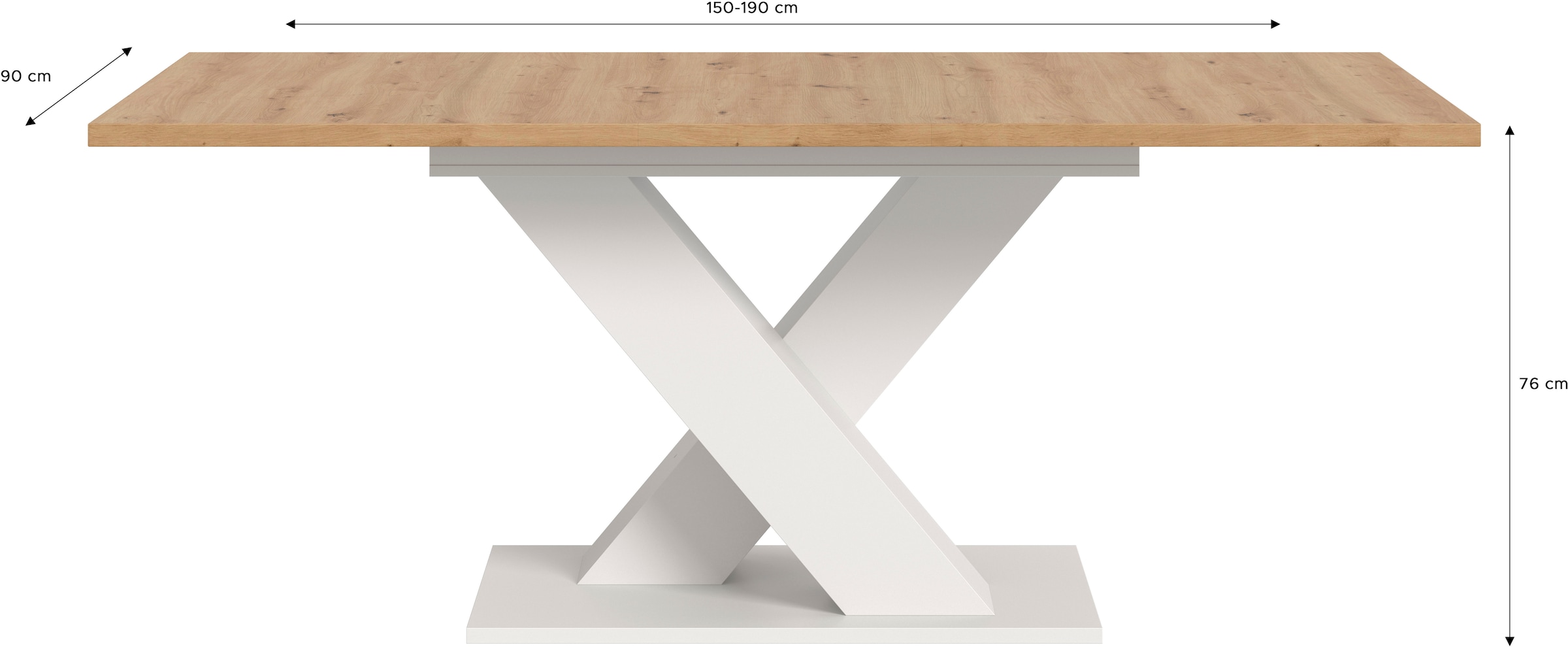 INOSIGN Esstisch »Motus, ausziehbar 150 -190 cm, inklusive 40 cm Einlegeplatte«, (Set, 1 St.), X-Gestell mit Bodenplatte, Tisch, Küchentisch, Esszimmer, Küche