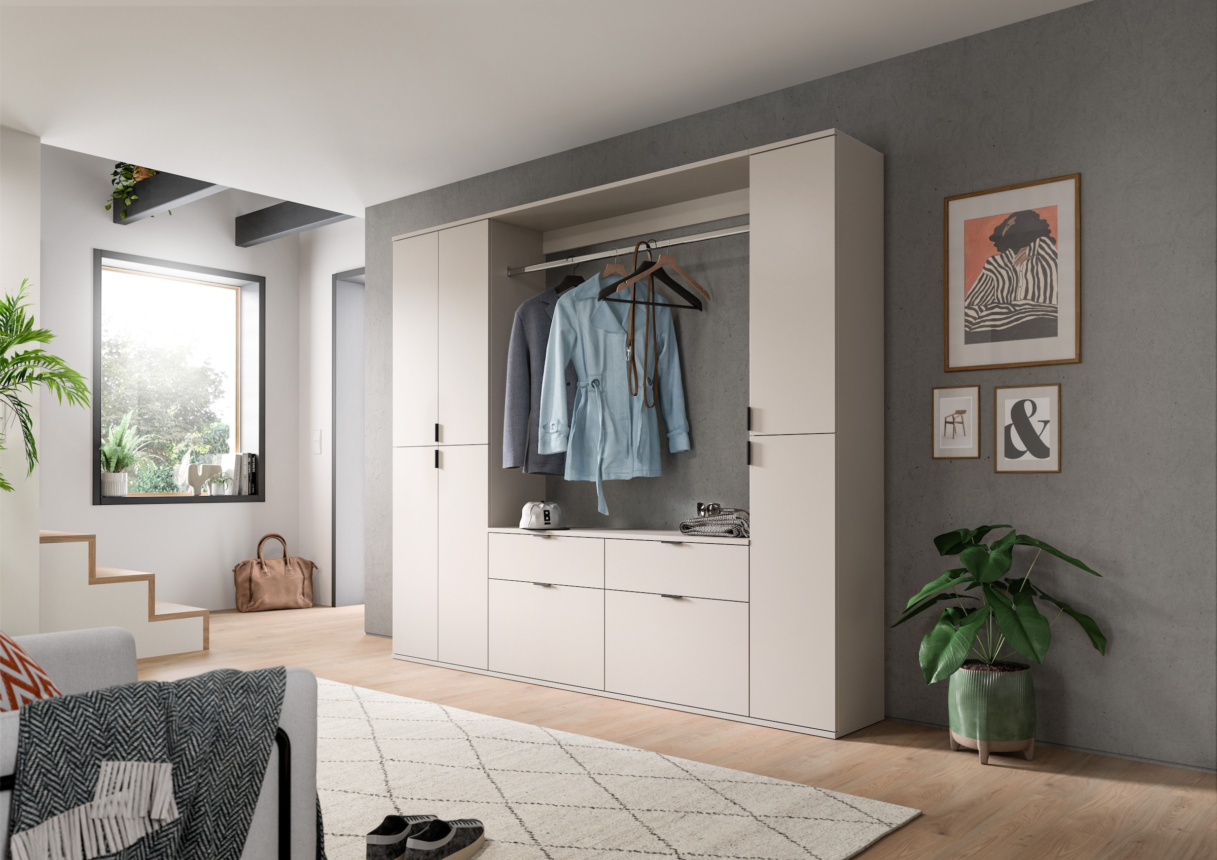 Home affaire Garderoben-Set »TRONDHEIM, 5-teilig, Breite 212cm, individuell platzier- & erweiterbar« Set, bestehend aus: 2x Garderobenschrank & 3-tlgs. Zwischenbauelement, 4 Stk. tlg.