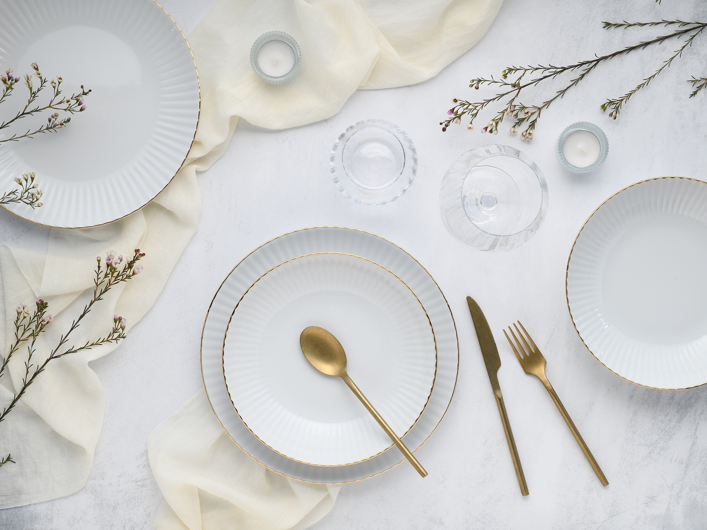 CreaTable Tafelservice »Allegra Goldband, Service 12-tlg.« Klassisch, Elegant, Von Hand gemalter Goldrand