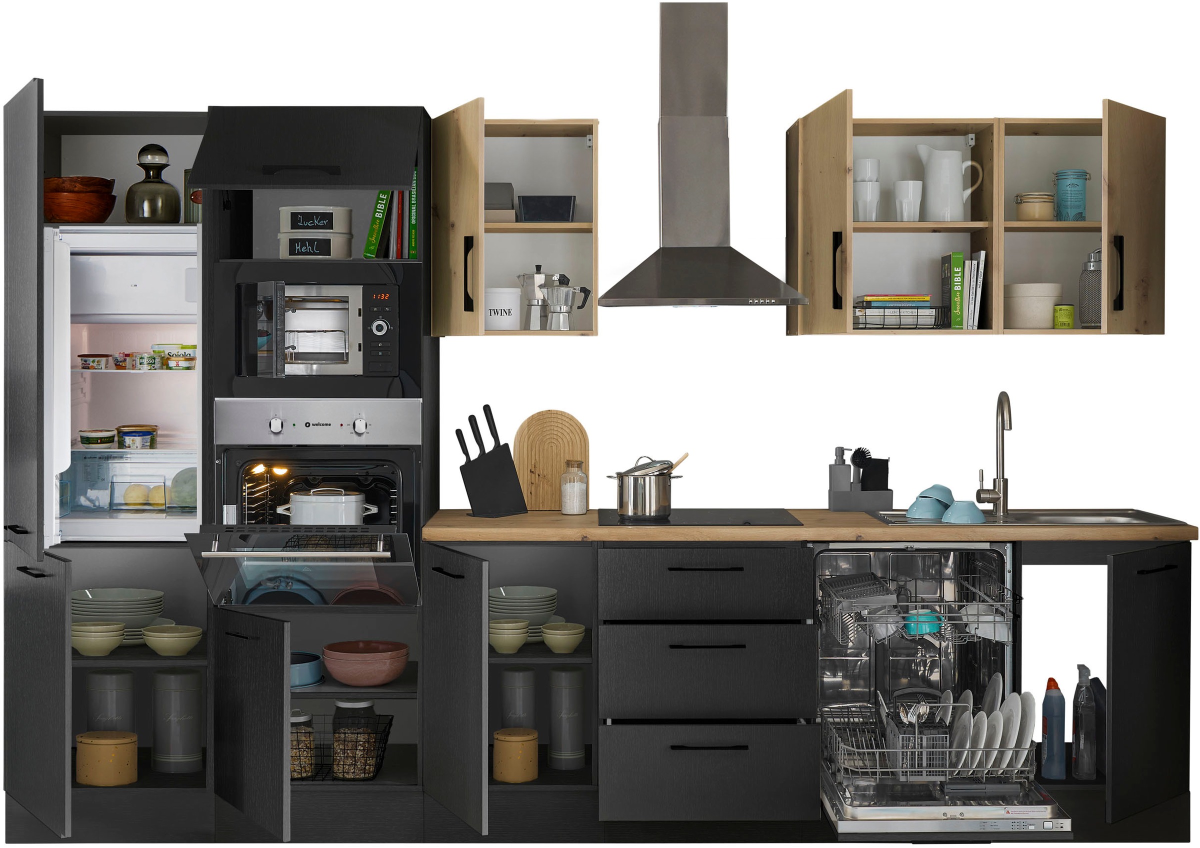 BASIC by Balculina Küchenzeile »Turin«, Breite 340 cm, wahlweise mit E-Geräten