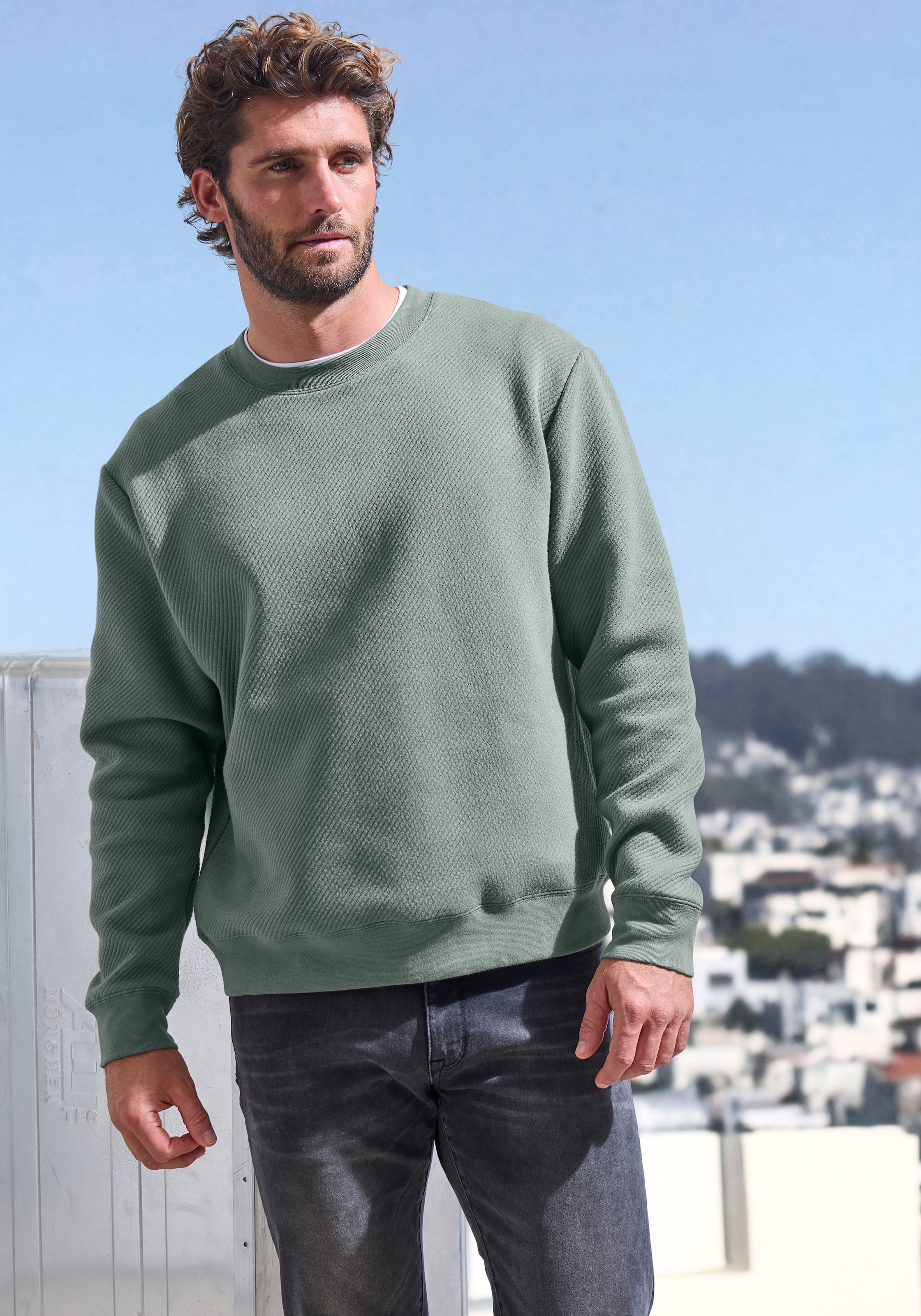 John Devin Sweatshirt, Langarm, Sweatshirt mit Struktur, Rundhals, Baumwollmischung