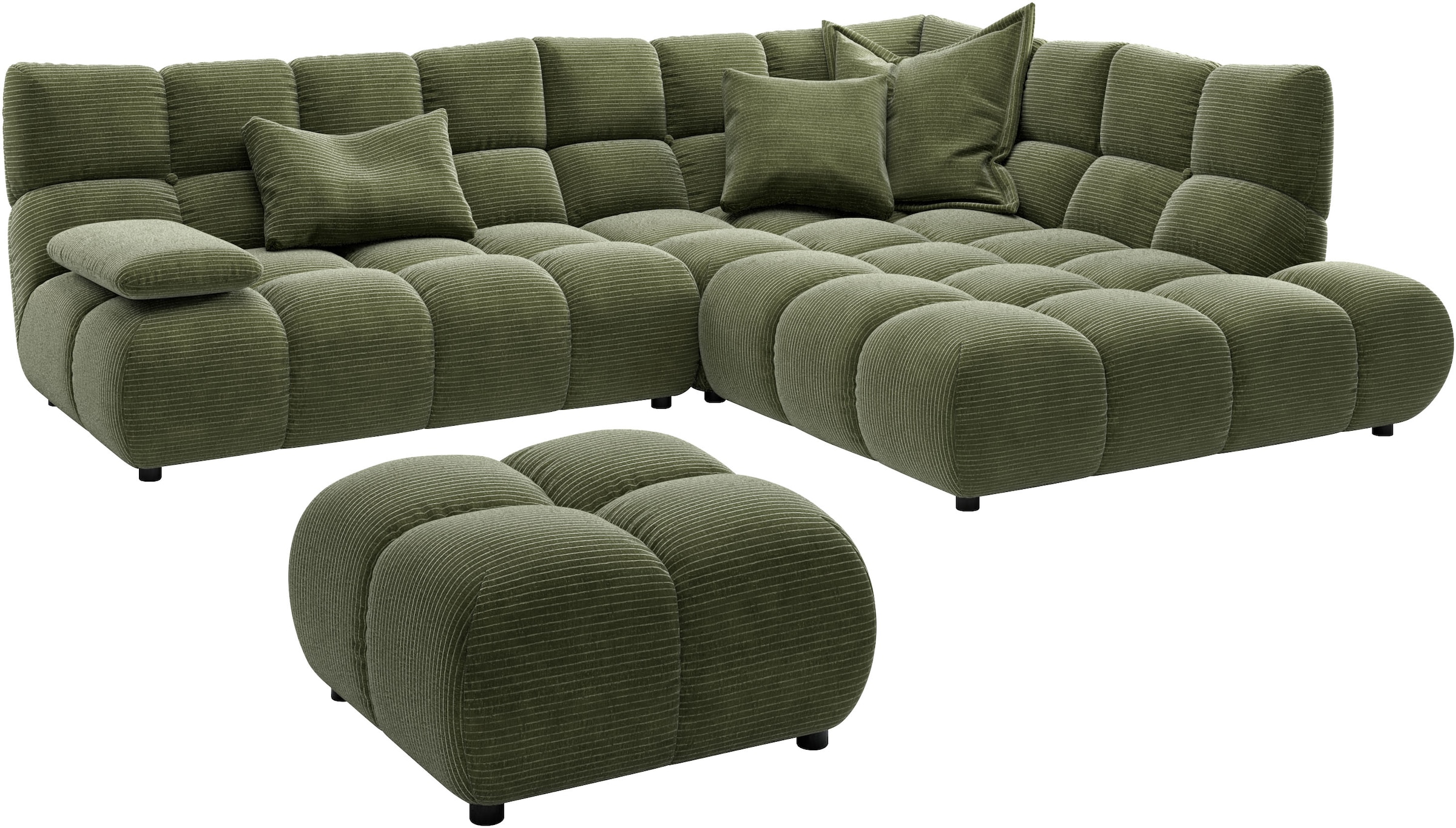 Home affaire Ecksofa »Cozy Bubble, mit klappbarer Armlehne, Breite 289 cm« mit eleganter Steppung, Rundumbezug & weicher Polsterung