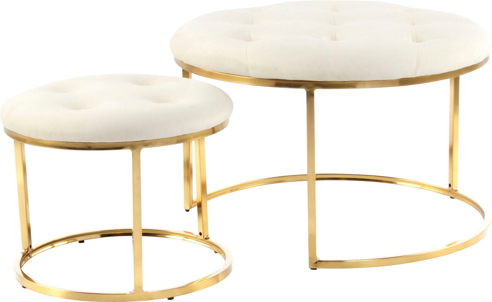 Kayoom Sitzhocker »Hocker Myla 2er-Set, praktisch ineinander schiebbar«, (Set, 2 St.), ineinander schiebbar, rund, gesteppt, mit Zierknöpfen