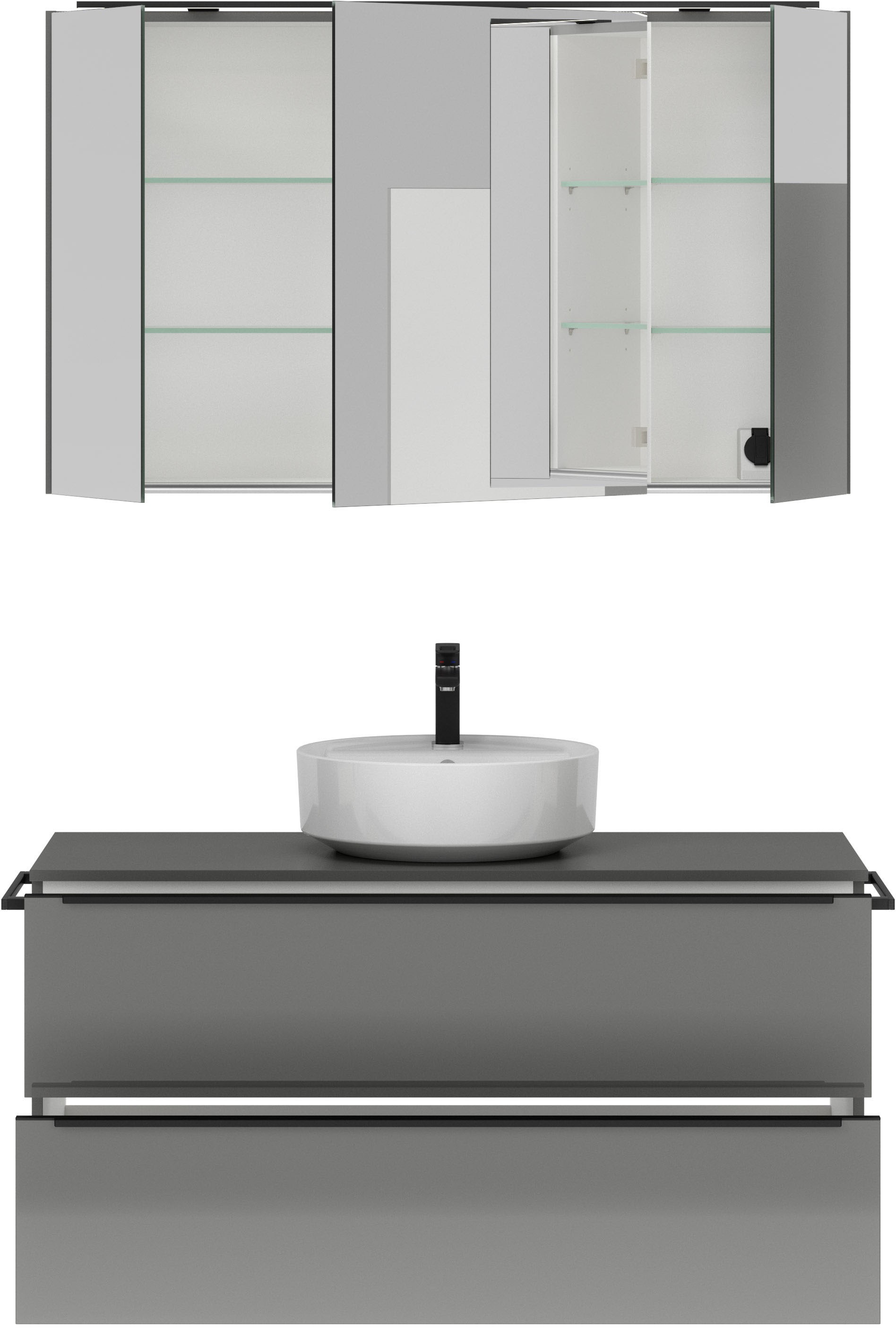 nobilia® Badmöbel-Set »Alvene«, (2 St., vormontiert, mit Soft-Close), inkl. Spiegelschrank mit Beleuchtung und Dimmerfunktion, in 4 Breiten