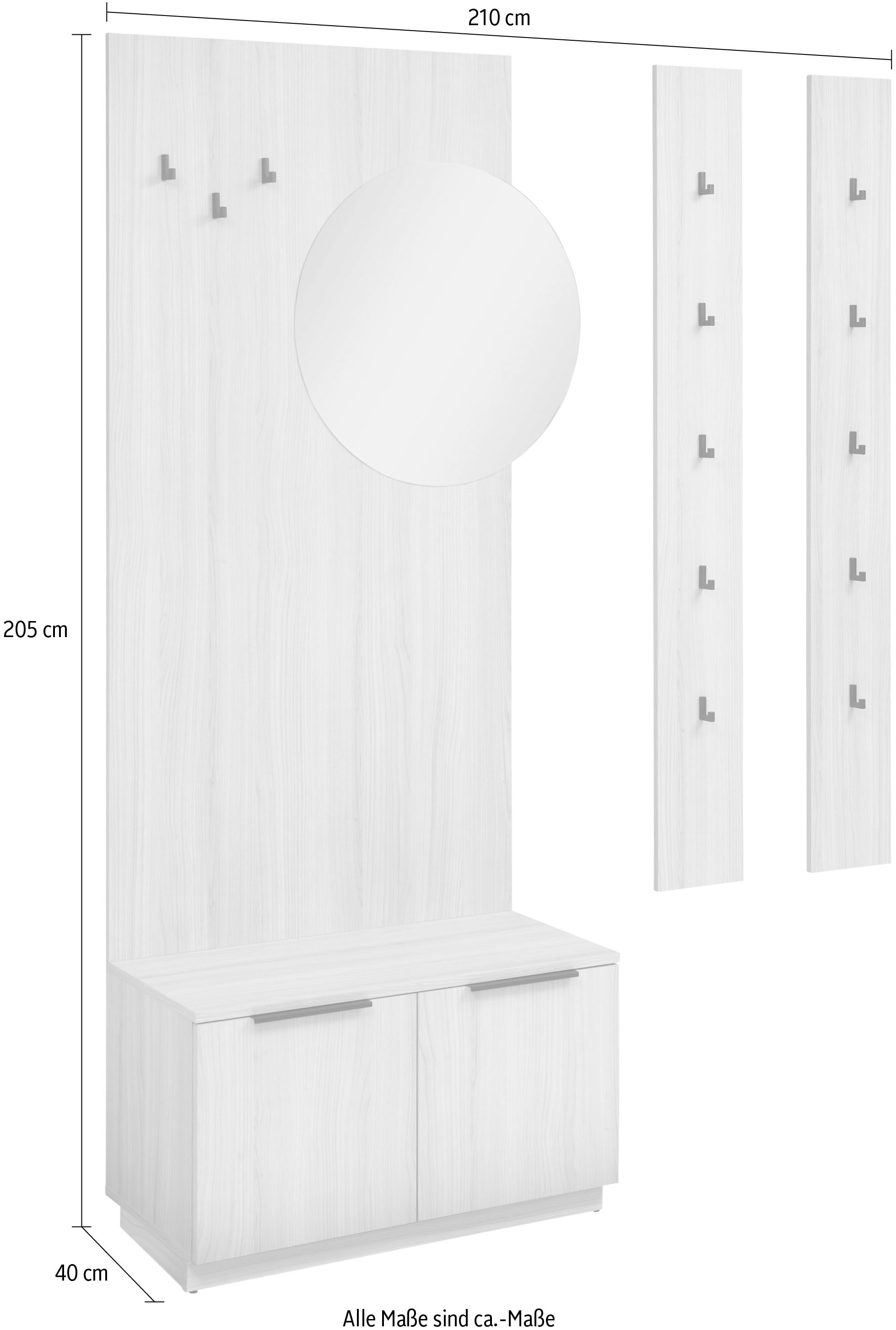 HBZ Kompaktgarderobe »Jimmy, Melaminbeschichtung, Griffleiste« 1 Stk. tlg. Breite 210cm, 4 Komponenten, Melaminbeschichtung