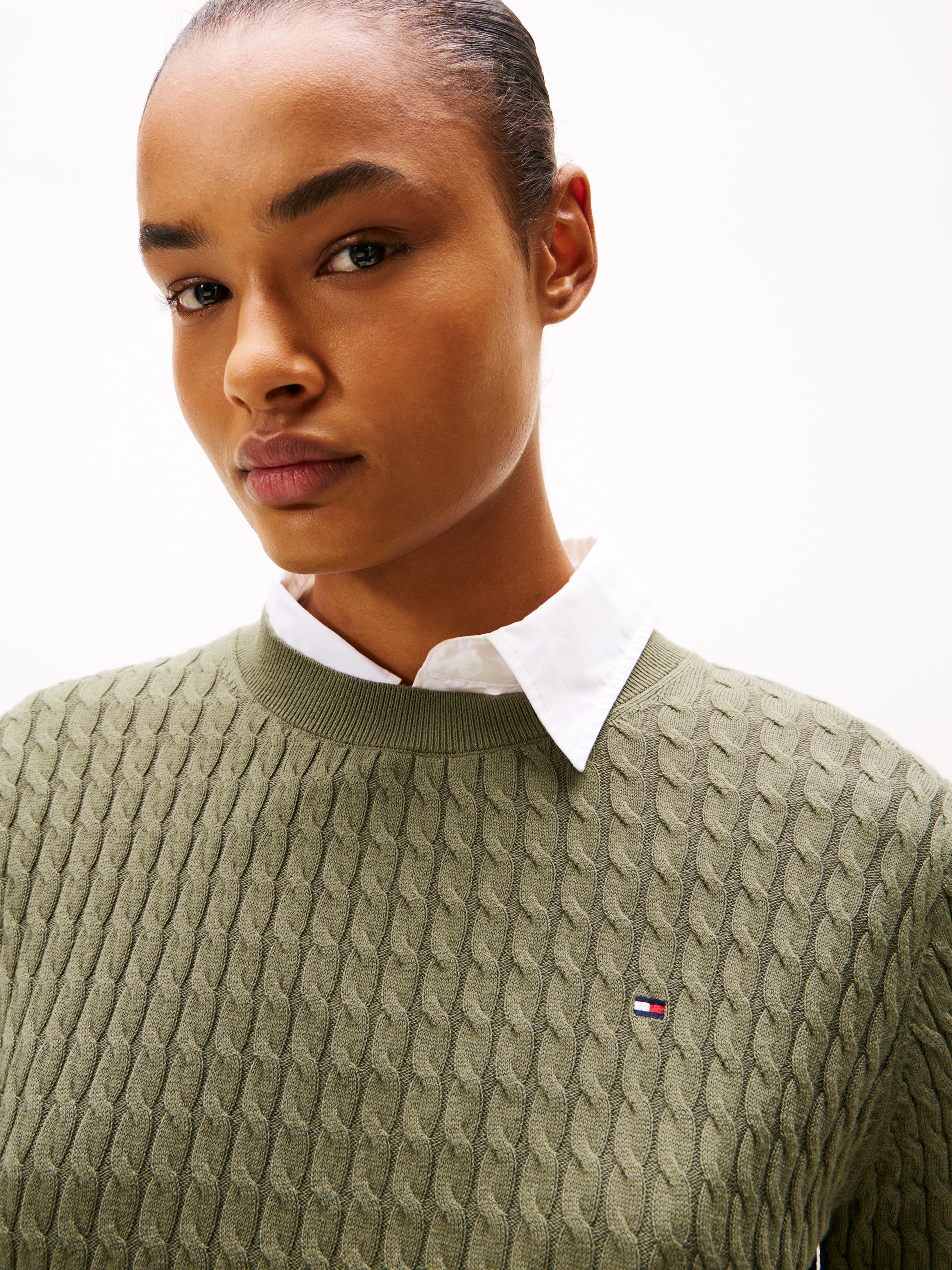Tommy Hilfiger Rundhalspullover »CO CABLE C-NK LS SWEATER«, mit Zopfmuster