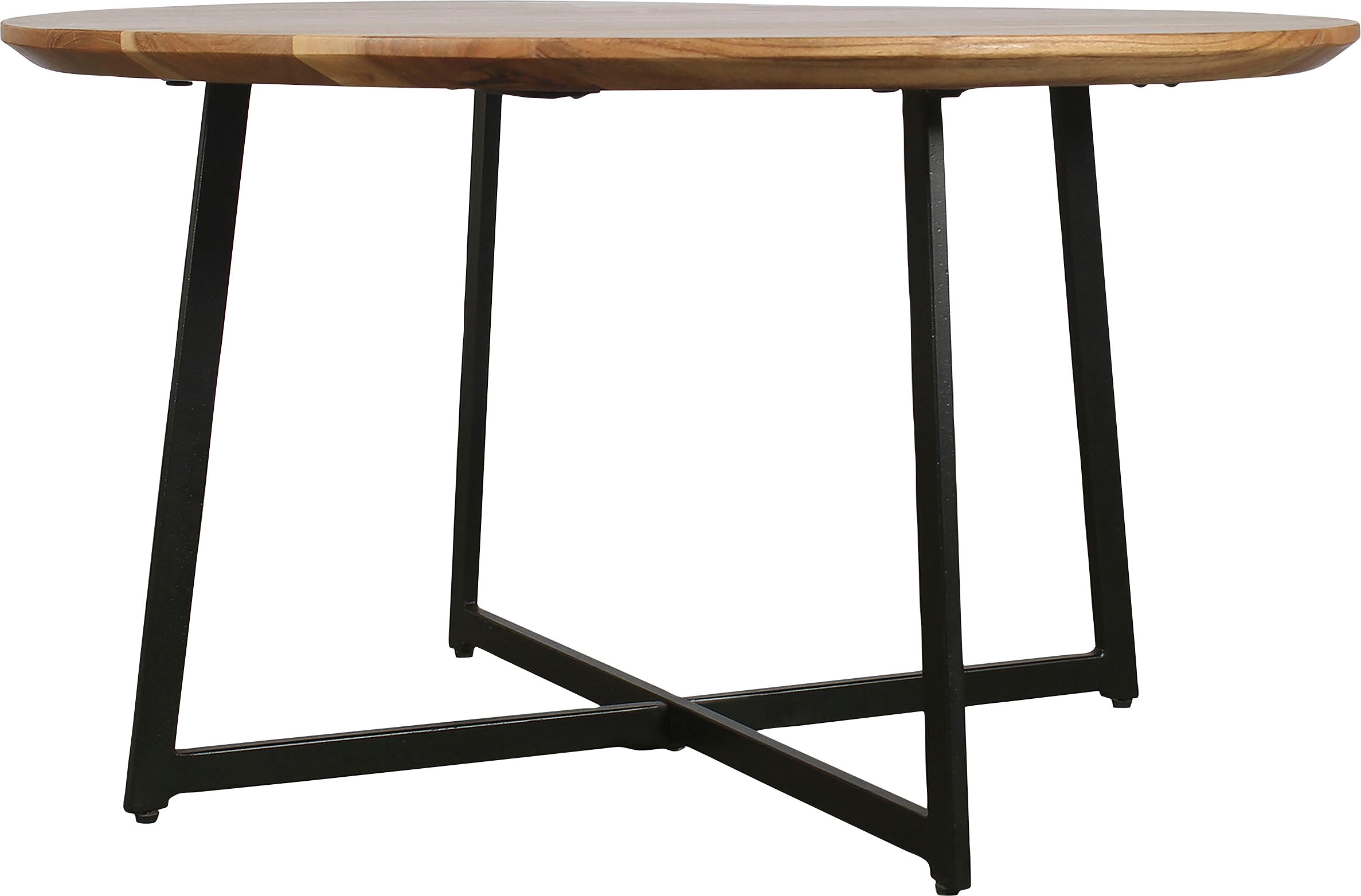 byLIVING Couchtisch »Alina«, mit massiver Akazien - Platte und schwarzem Metallgestell, rund 80cm.